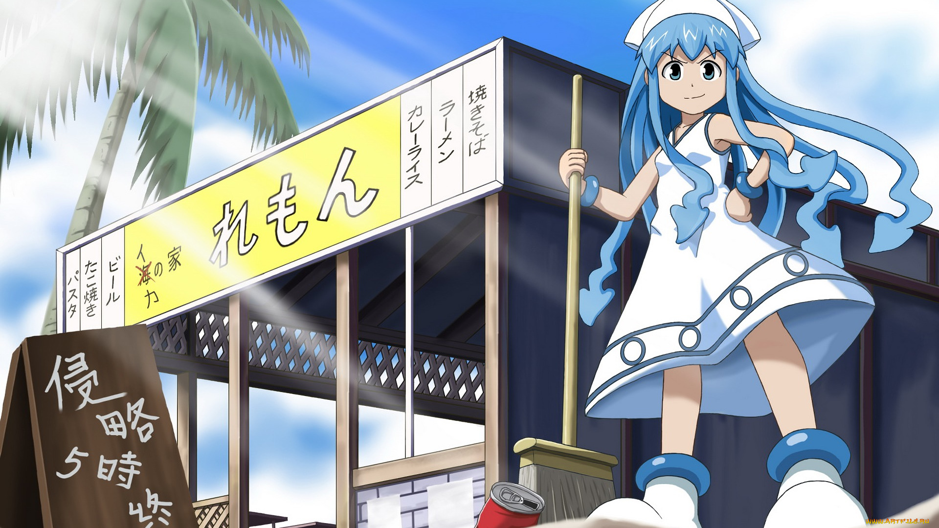 аниме, shinryaku, , ika, musume, взгляд, фон, девушка