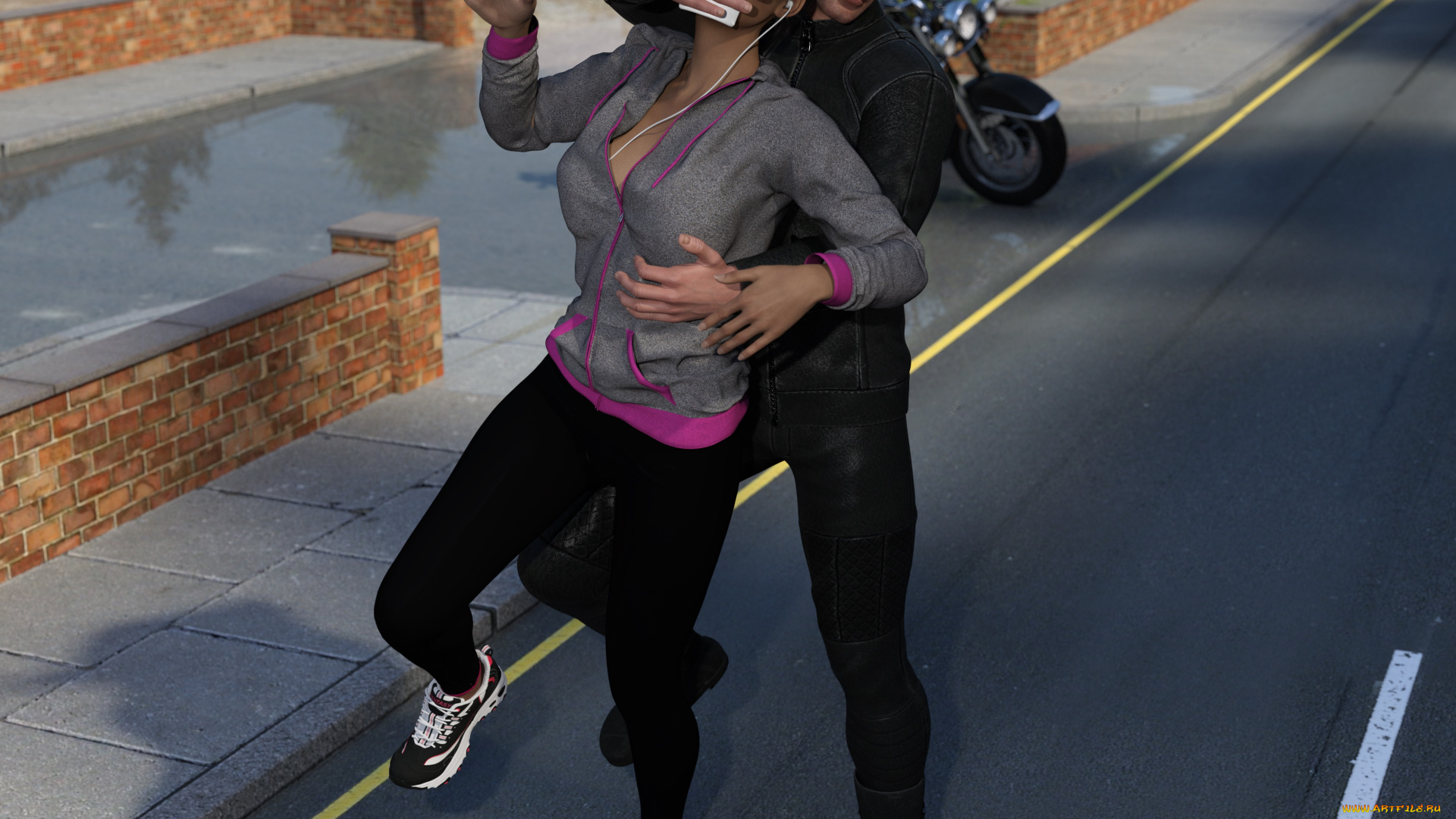 denise, jogging, to, trouble, 3д, графика, фантазия, , fantasy, парень, фон, взгляд, девушка