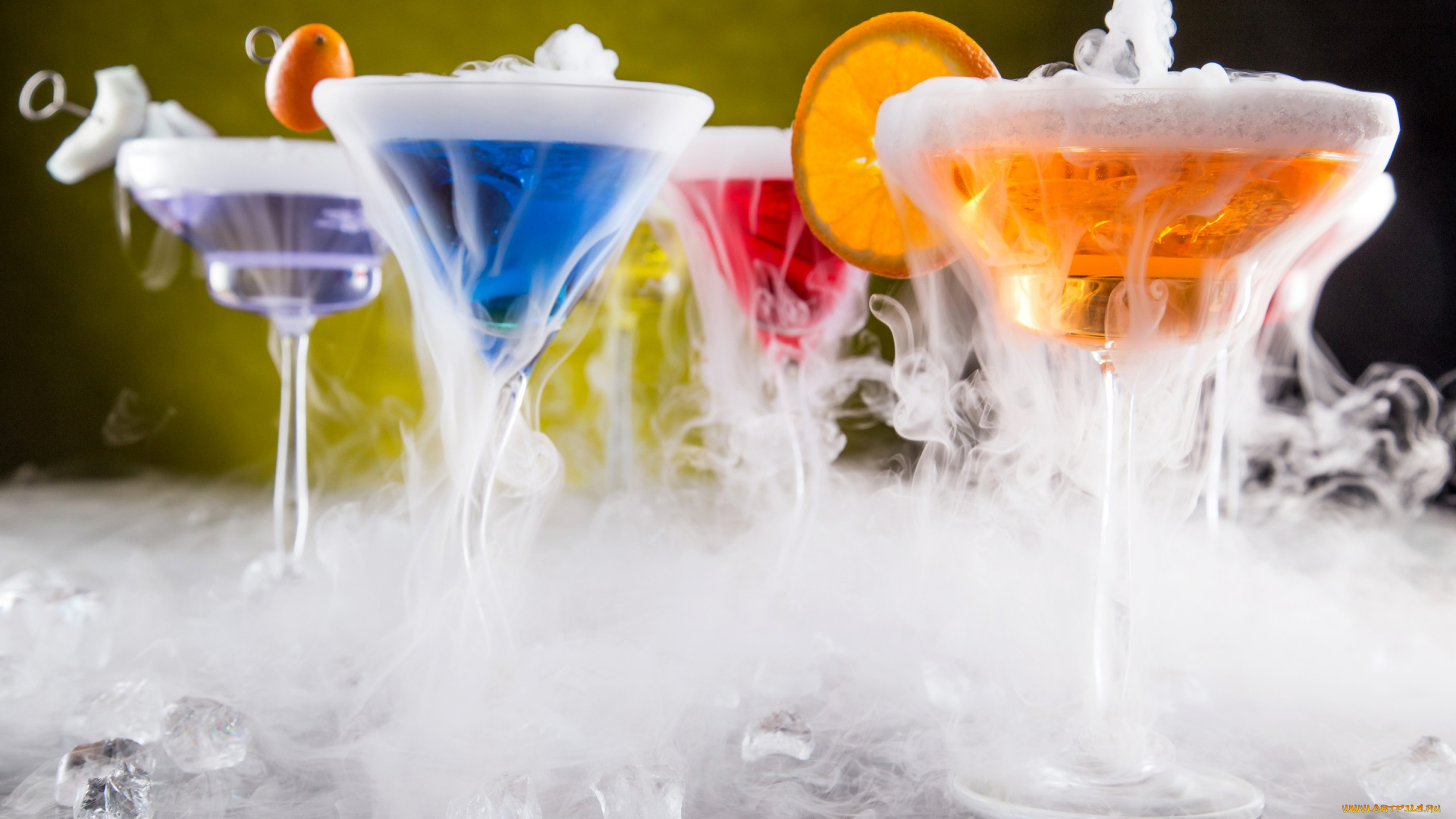 еда, напитки, , коктейль, бокалы, stemware, разноцветный, коктейль, апельсин, лед, cocktail, пар, drinks