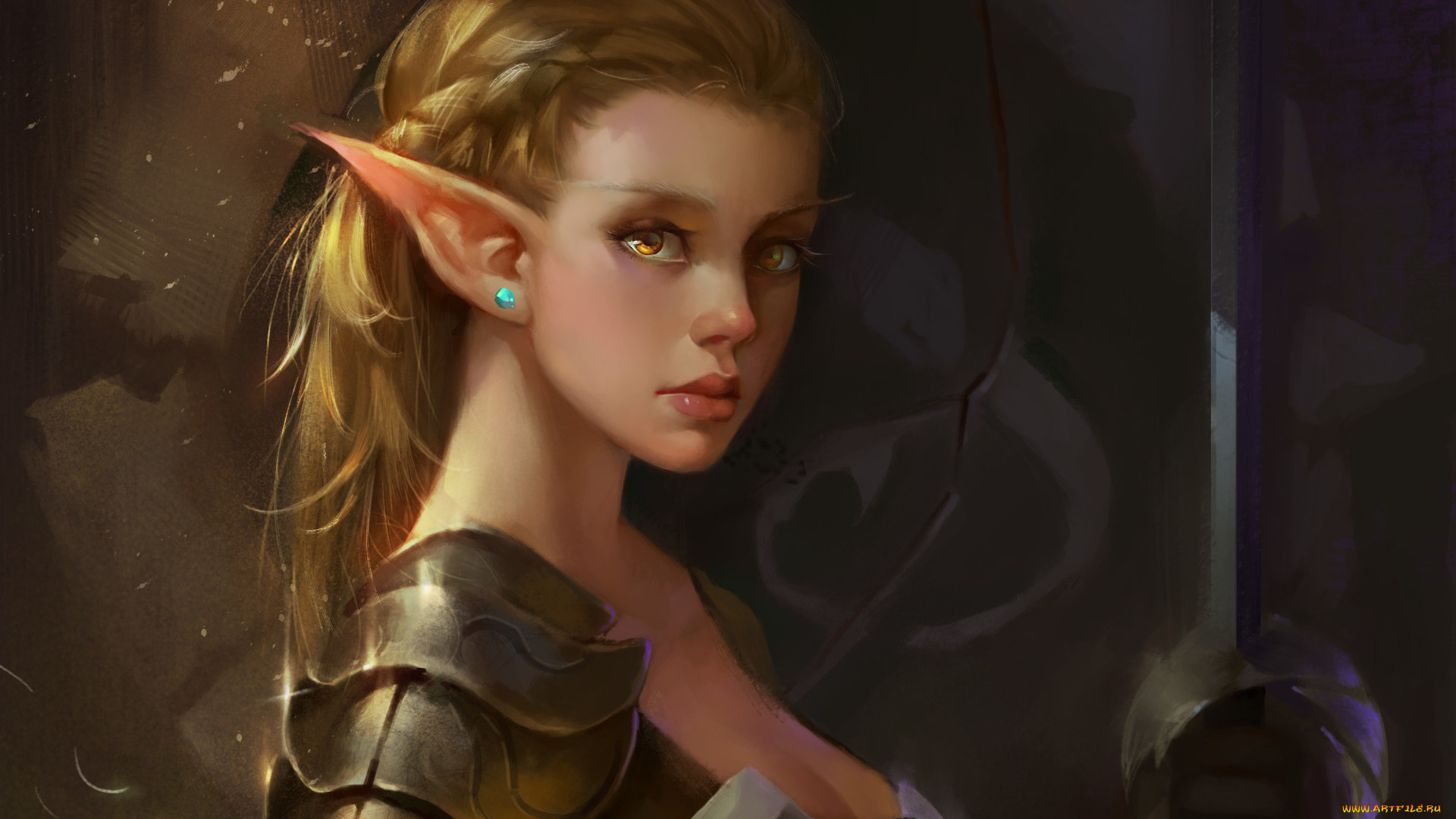 фэнтези, эльфы, меч, оружие, эльфийка, ушки, лицо, взгляд