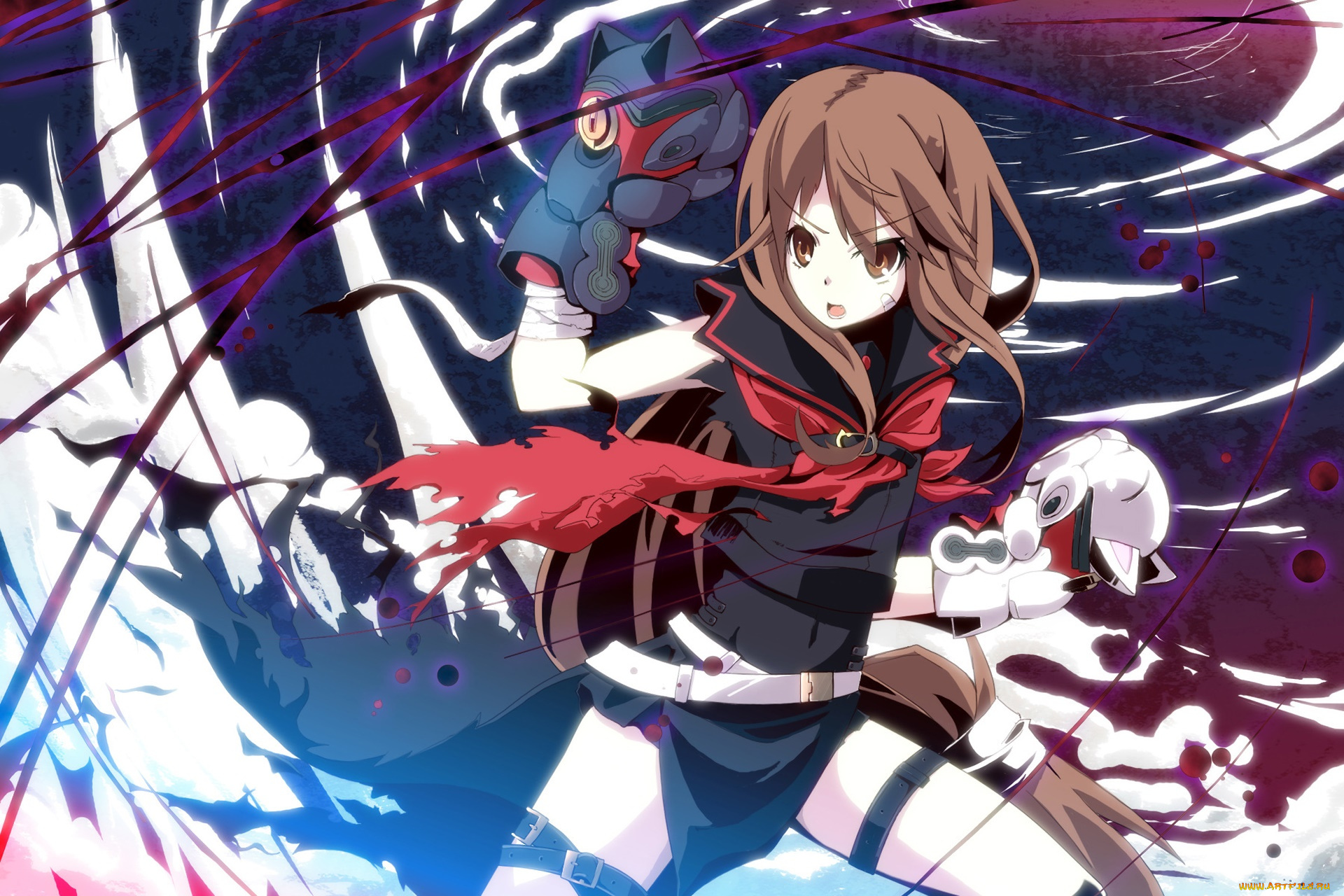 аниме, ookami-san, to, shichinin, no, nakama-tachi, девушка, взгляд, фон