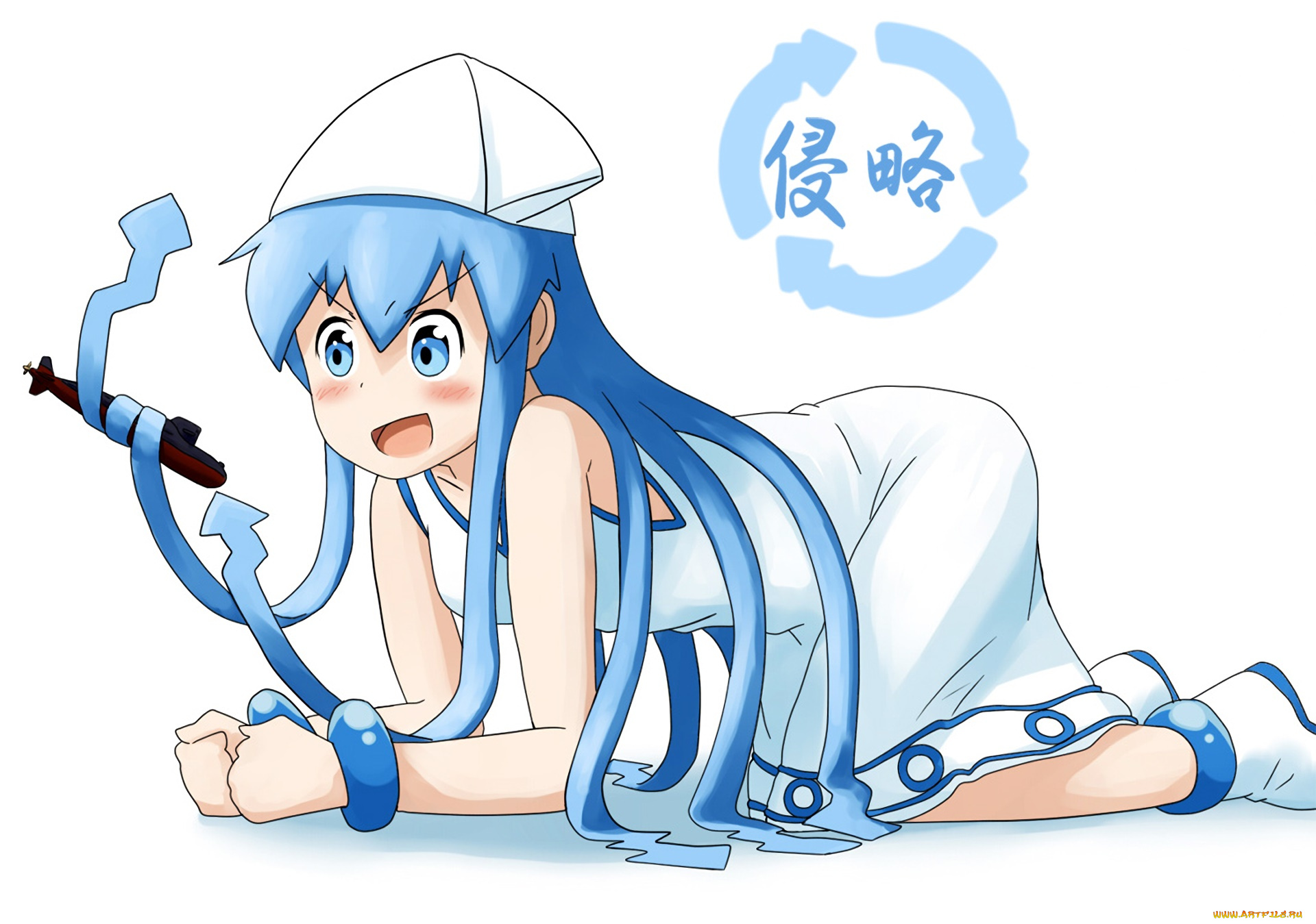 аниме, shinryaku, , ika, musume, фон, взгляд, девушка