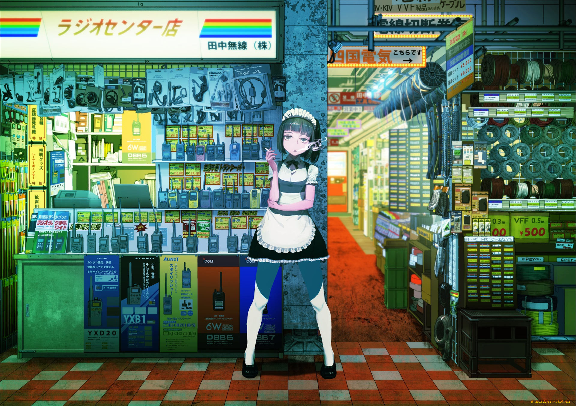 аниме, город, , улицы, , здания, девушка