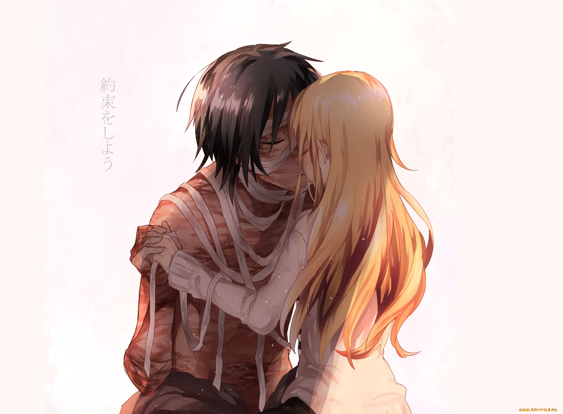 аниме, satsuriku, no, tenshi, девушка, парень, арт, двое, романтика, шрамы