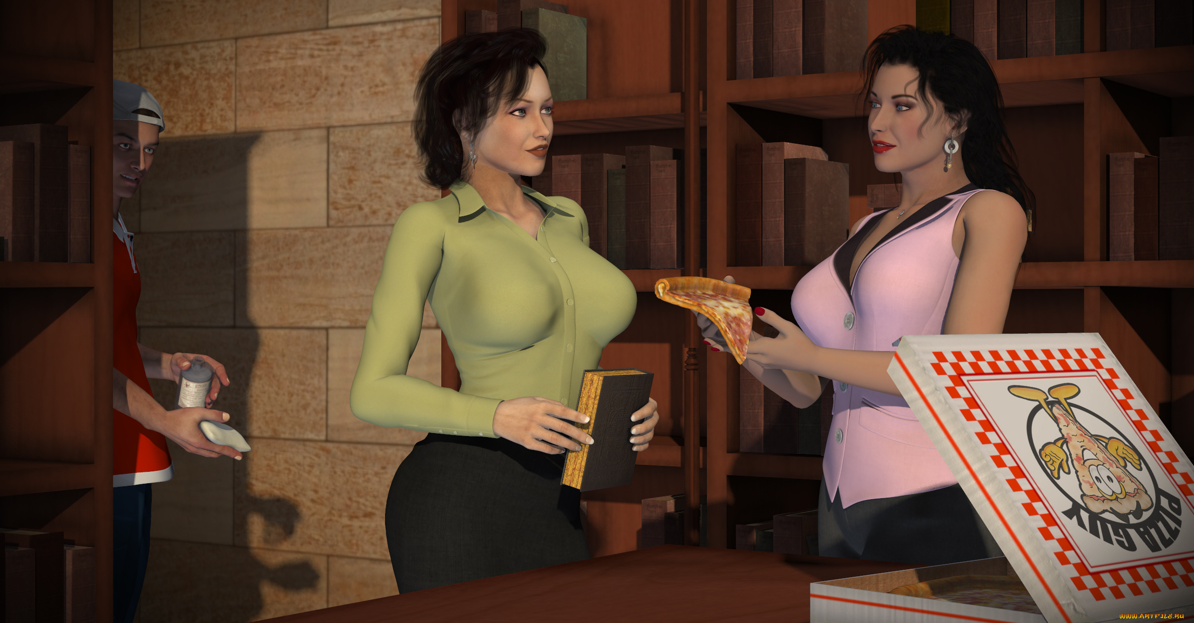 3д, графика, фантазия, , fantasy, библиотека, фон, взгляд, девушки