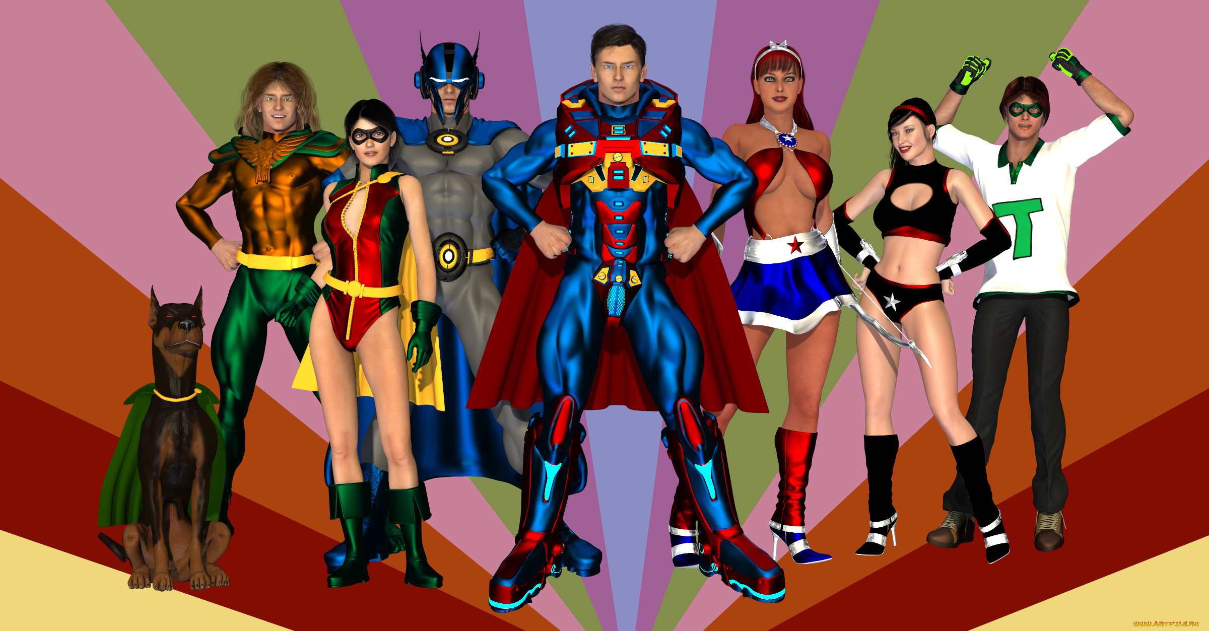 3д, графика, фантазия, , fantasy, супермены, фон, взгляд, девушки