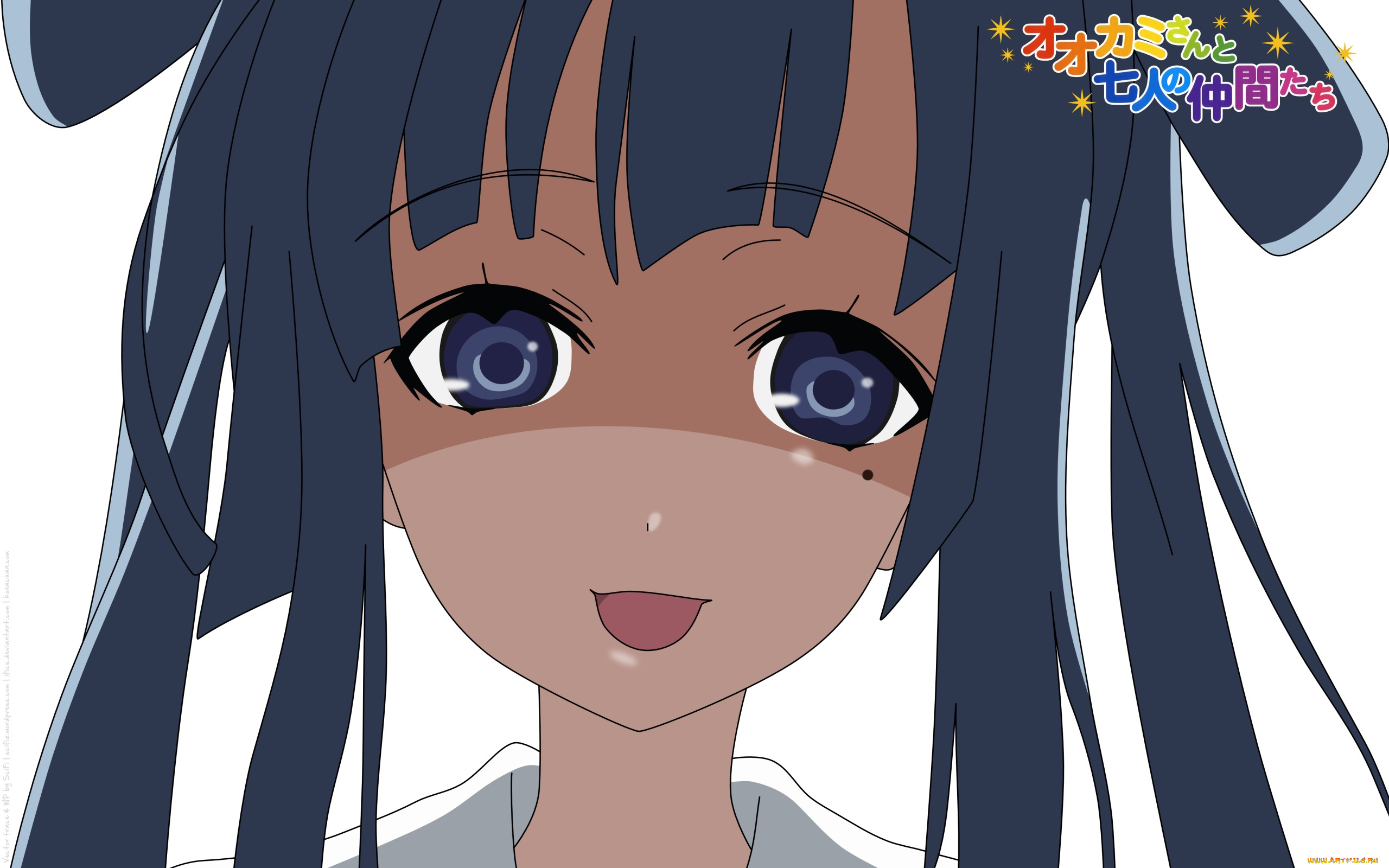 аниме, ookami-san, to, shichinin, no, nakama-tachi, девушка, взгляд, фон