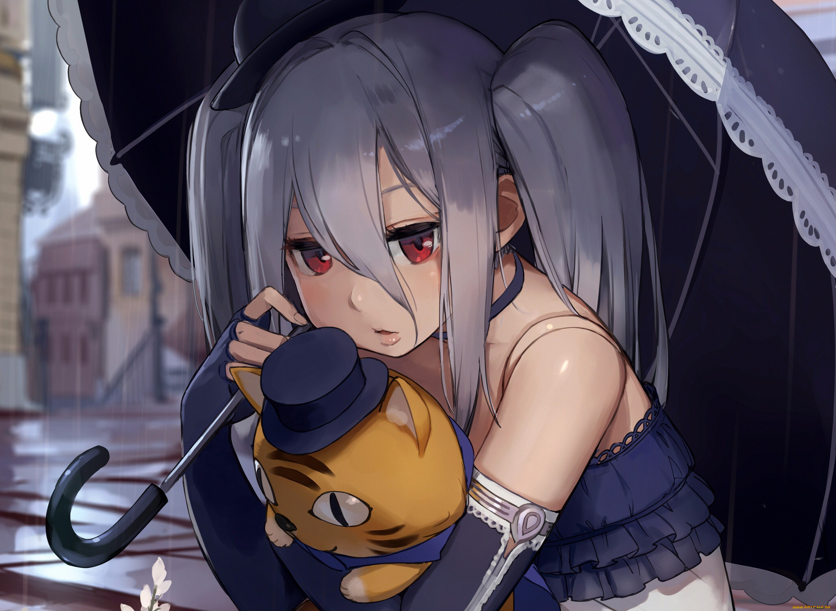 аниме, unknown, , другое, зонт, девушка