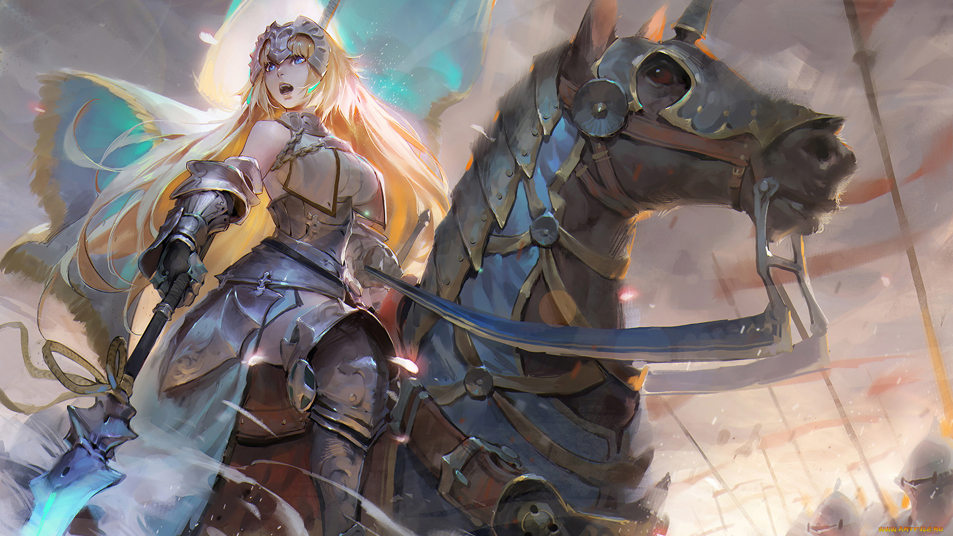 аниме, fate, stay, night, лошадь, девушка