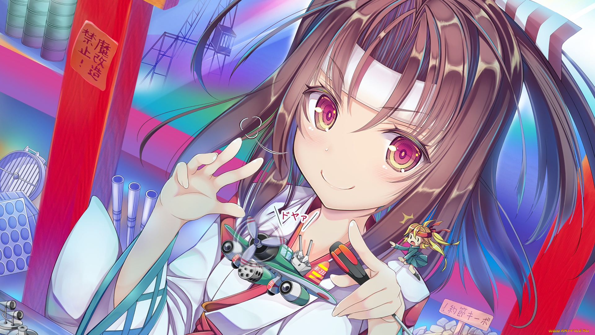 аниме, kantai, collection, взгляд, девушка, фон