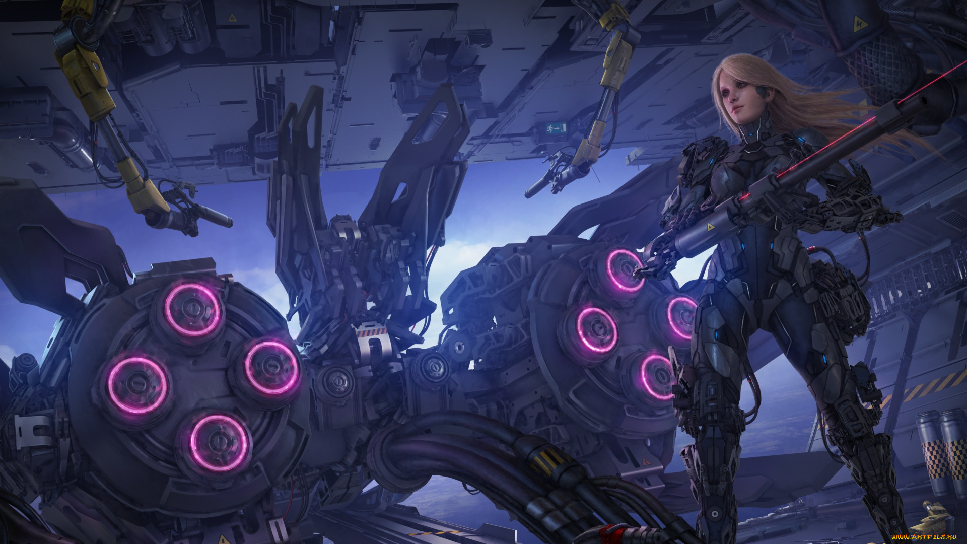 фэнтези, роботы, , киборги, , механизмы, фантастика, девушка, робот, блондинка, ружье, киборг