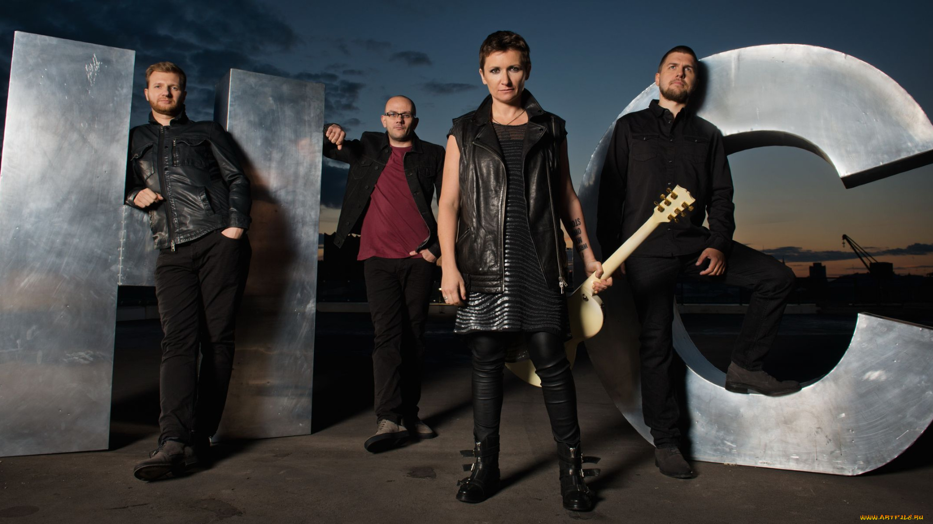 музыка, ночные, снайперы, группа, очки, мужчина, певица, женщина, гитара