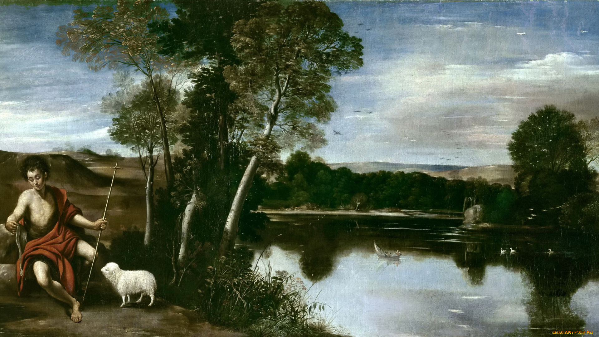 рисованное, живопись, картина, мифология, пейзаж, со, святым, иоанном, крестителем, фра, хуан, батиста, маино