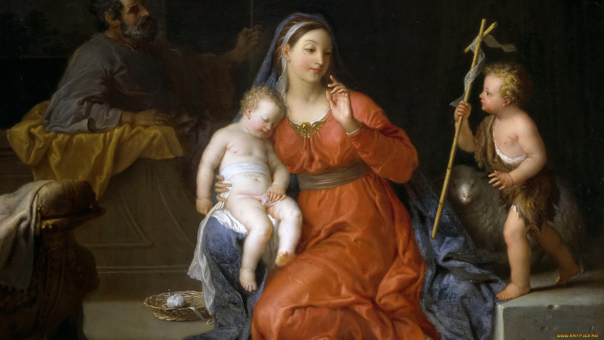 рисованное, живопись, michel-ange, houasse, картина, религия, мифология, святое, семейство, со, святым, иоанном, крестителем