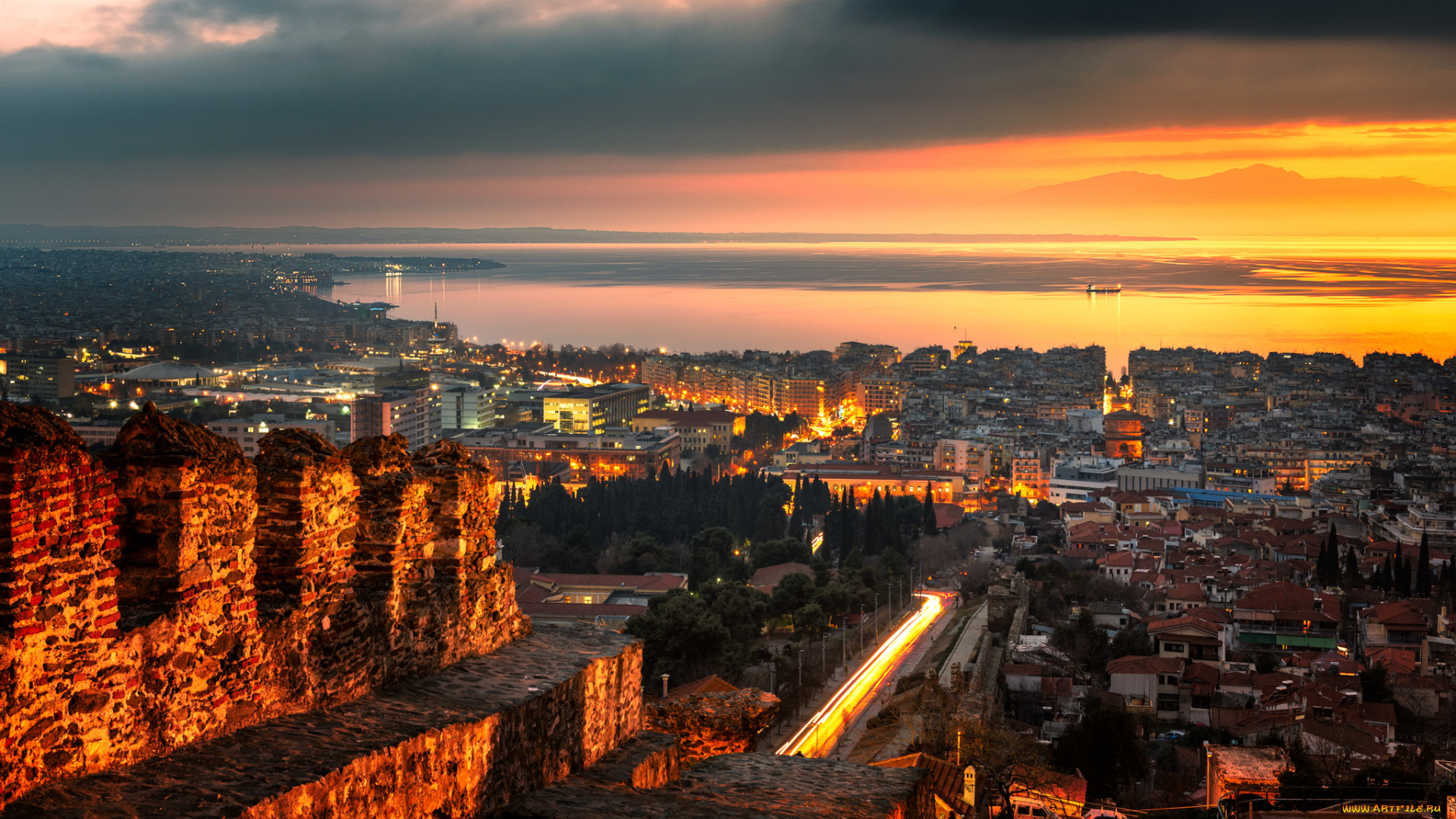 thessaloniki, sunset, города, -, панорамы, простор