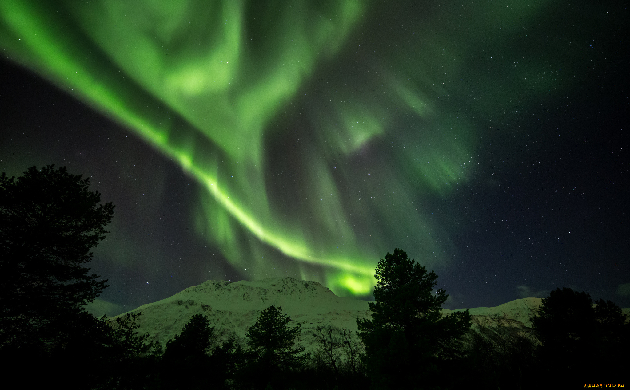 природа, северное, сияние, простор