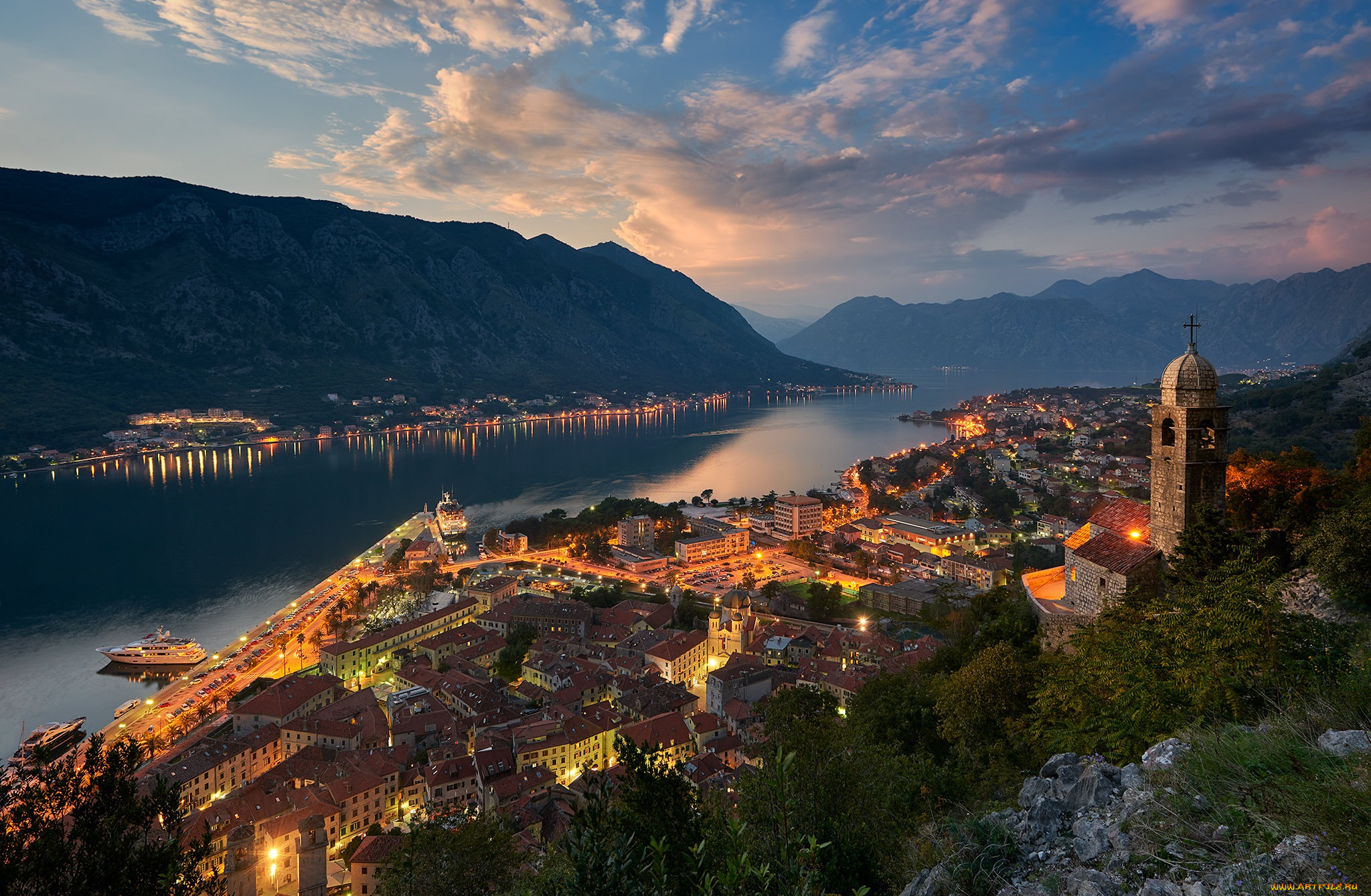 kotor, bay, города, -, панорамы, простор