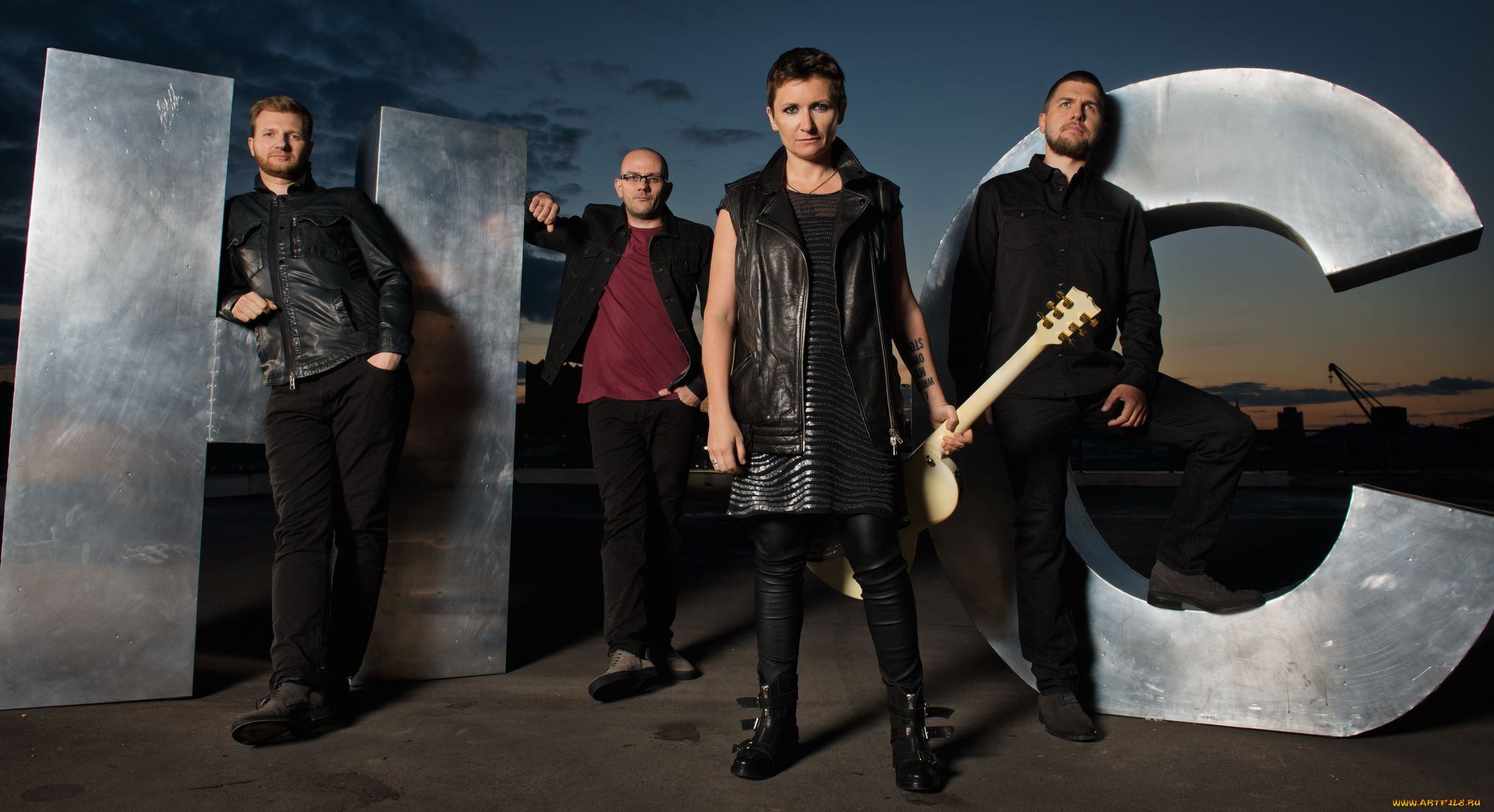 музыка, ночные, снайперы, группа, очки, мужчина, певица, женщина, гитара