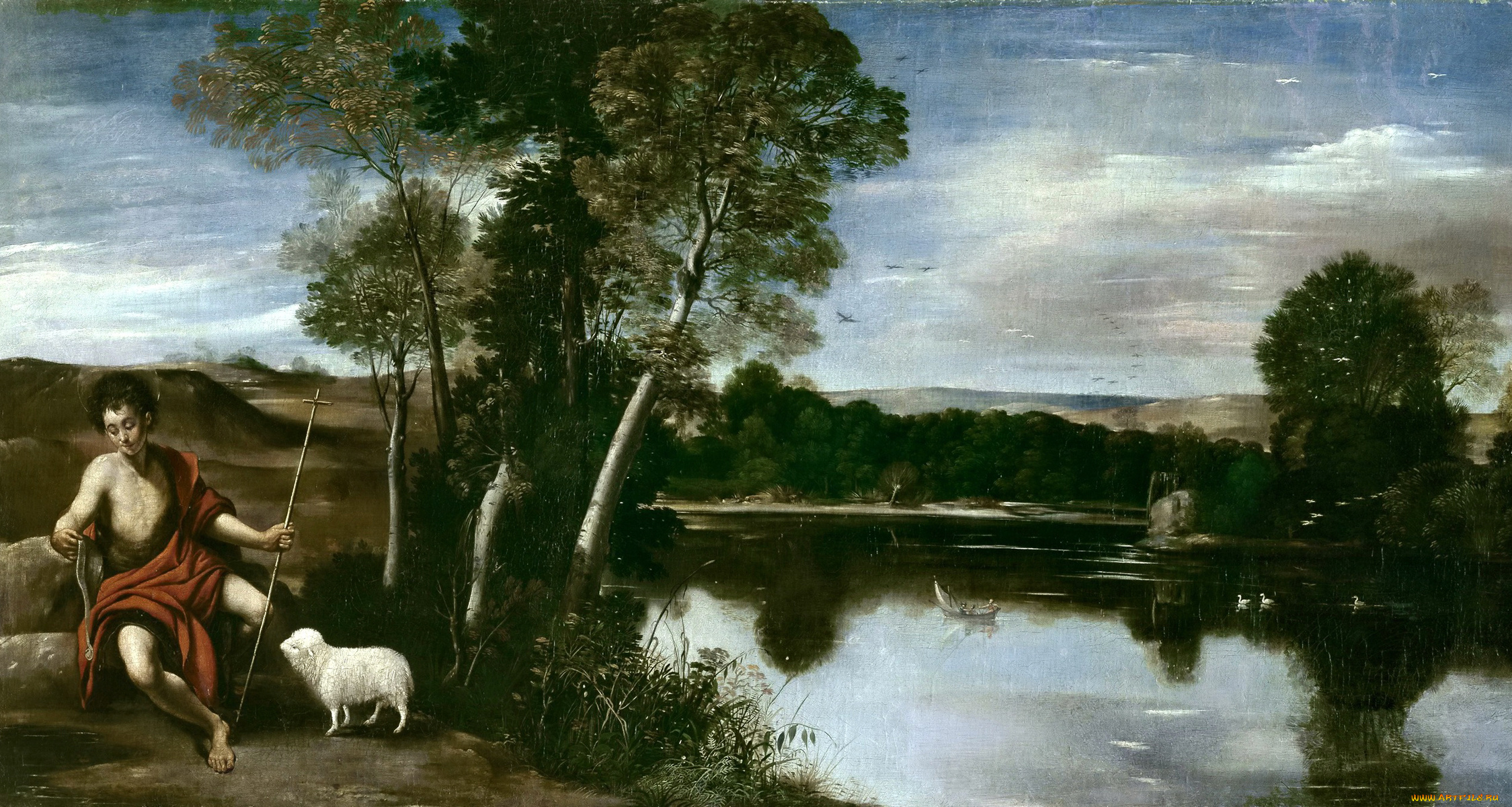 рисованное, живопись, картина, мифология, пейзаж, со, святым, иоанном, крестителем, фра, хуан, батиста, маино