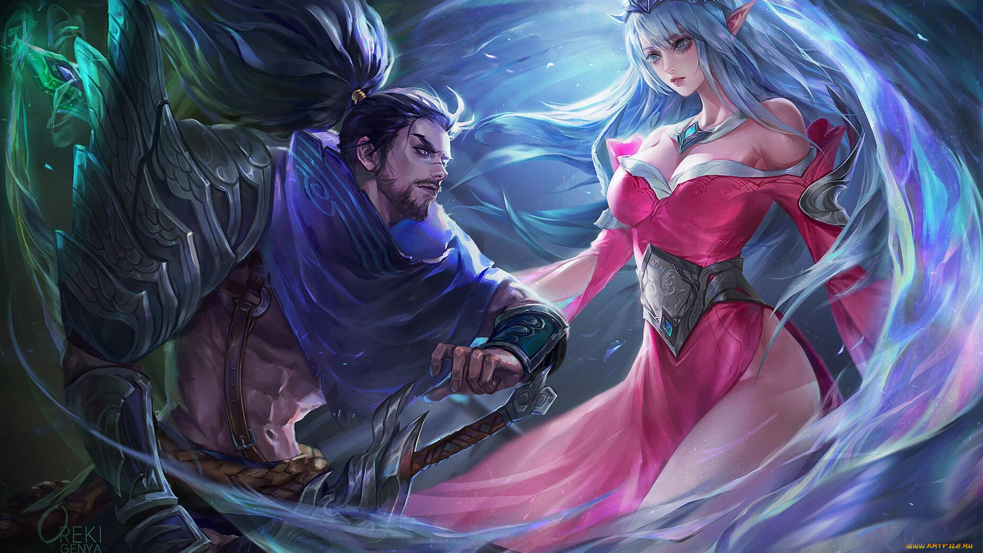 видео, игры, league, of, legends, боец, магия, yasuo, janna