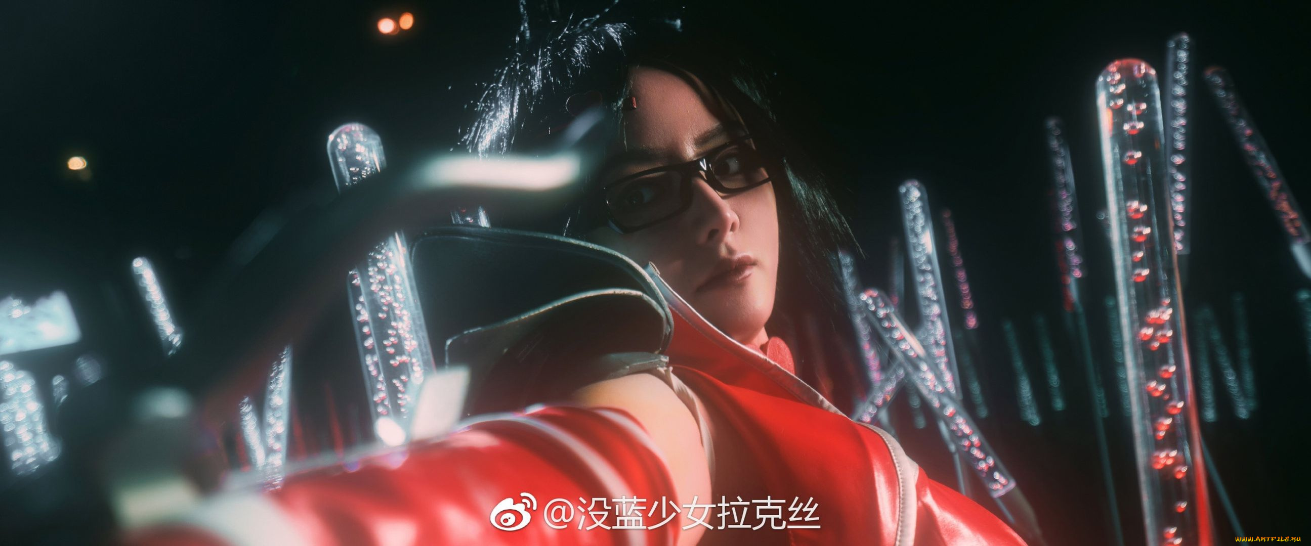 девушки, -, креатив, , косплей, лицо, очки, куртка