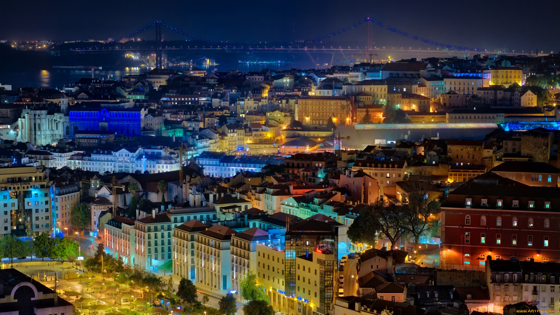 города, -, огни, ночного, города, трей, рэтклифф, пейзаж, город, огни, trey, ratcliff, ночь, мост, городской, вид