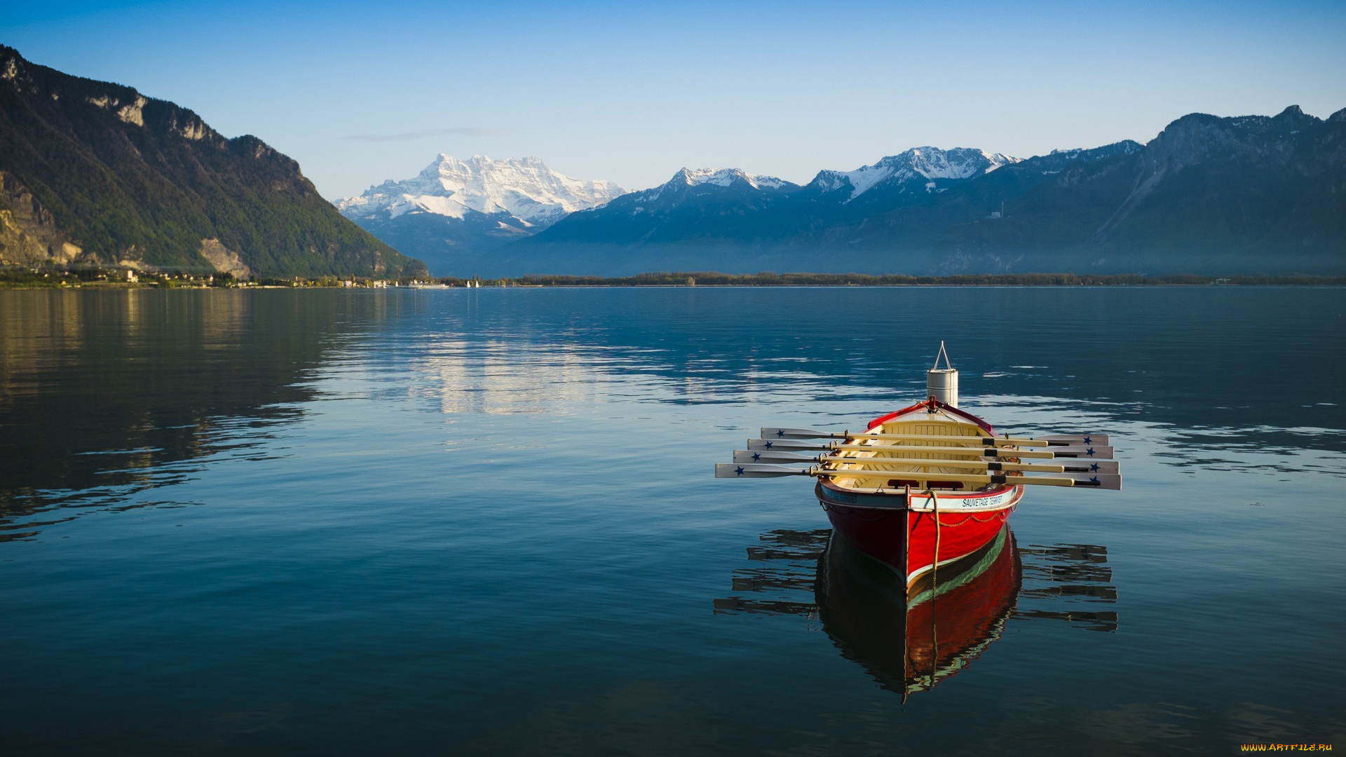 корабли, лодки, , шлюпки, горы, озеро, лодка, весла