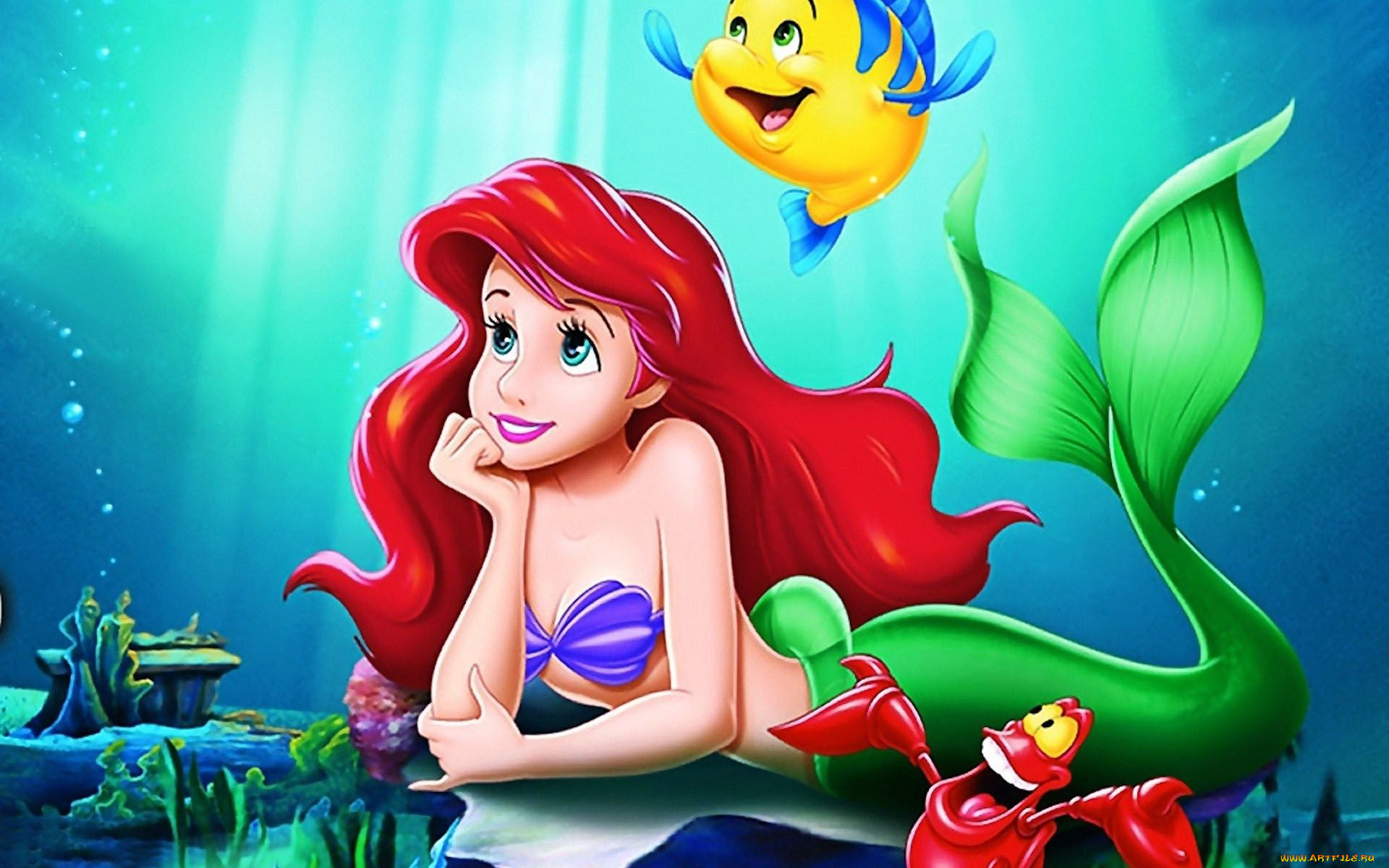 мультфильмы, the, little, mermaid, русалочка, ариэль, рыба, краб