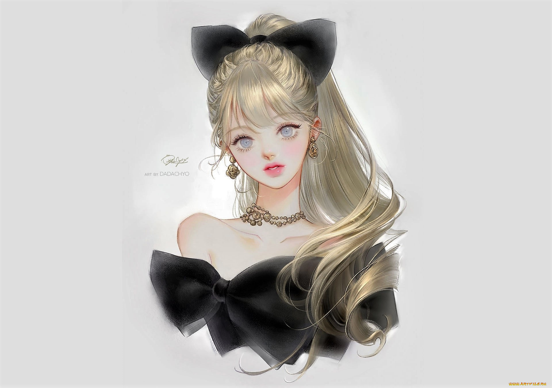 рисованное, люди, девушка, лицо, бант, украшения