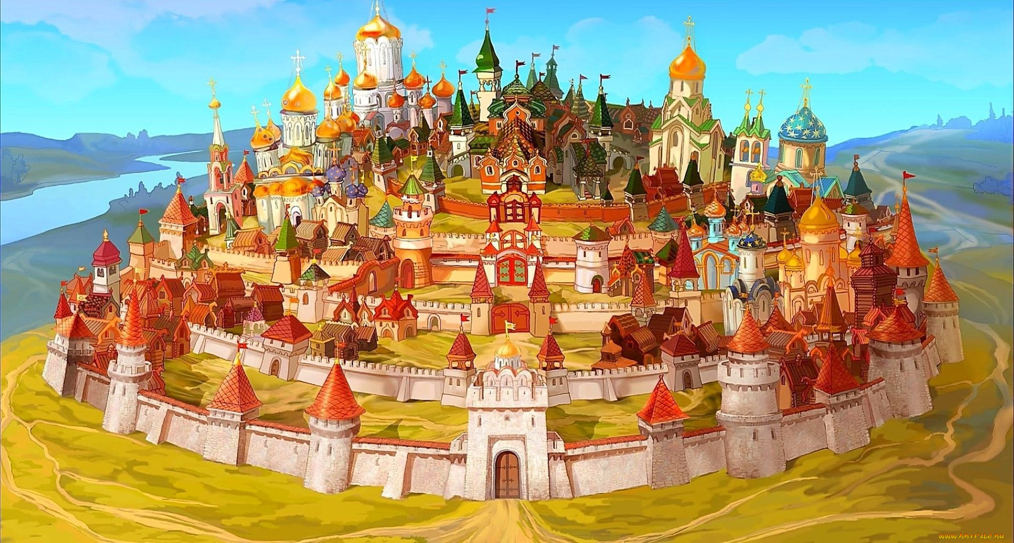 мультфильмы, три, богатыря, и, конь, на, троне, киев, город