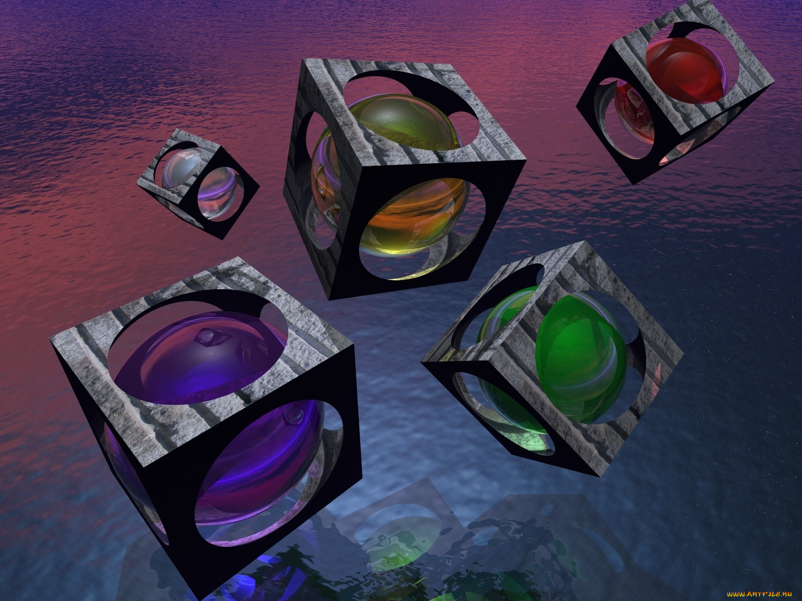 3д, графика, modeling, моделирование, вода, шары, квадраты