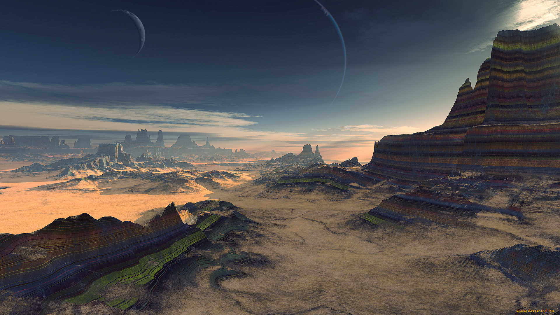 3д, графика, nature, landscape, природа, пустота, планеты, горы