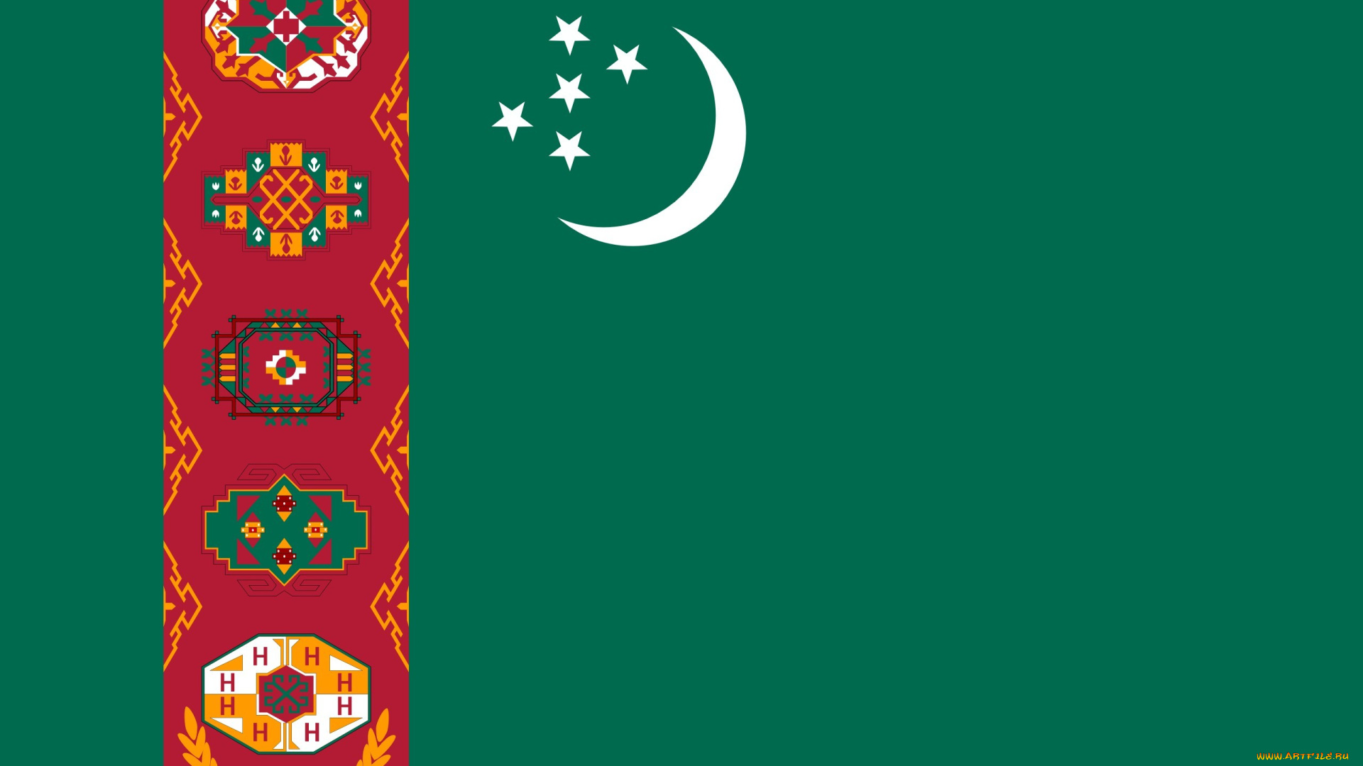 туркменистан, разное, флаги, гербы, зеленый, полумесяц, звезды