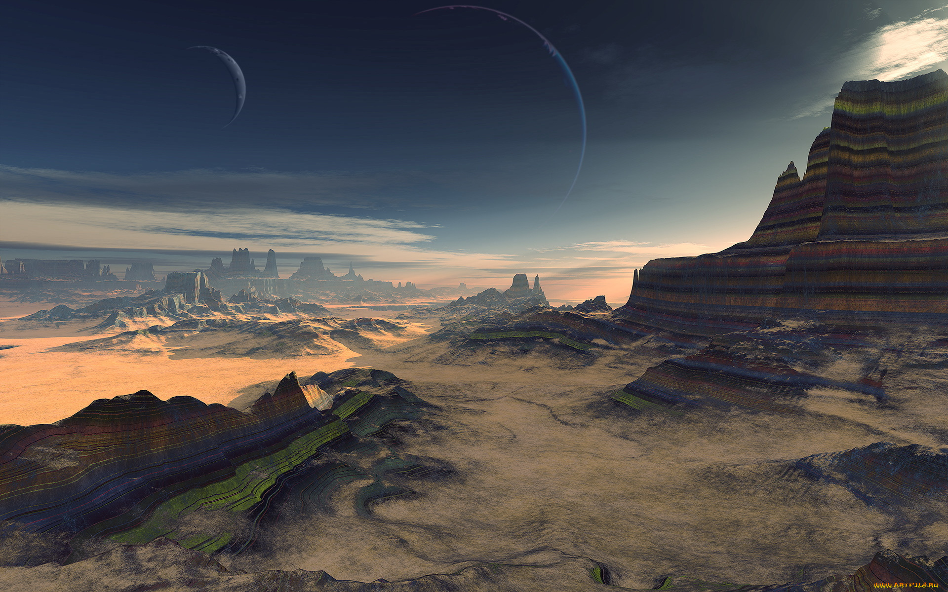 3д, графика, nature, landscape, природа, пустота, планеты, горы