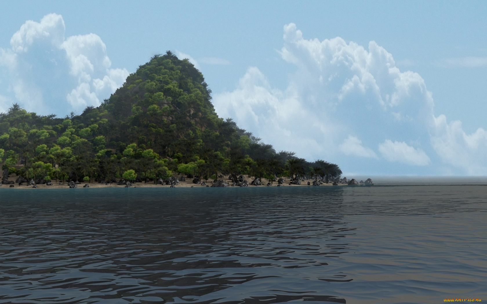 3д, графика, nature, landscape, природа, вода, вершина, облака