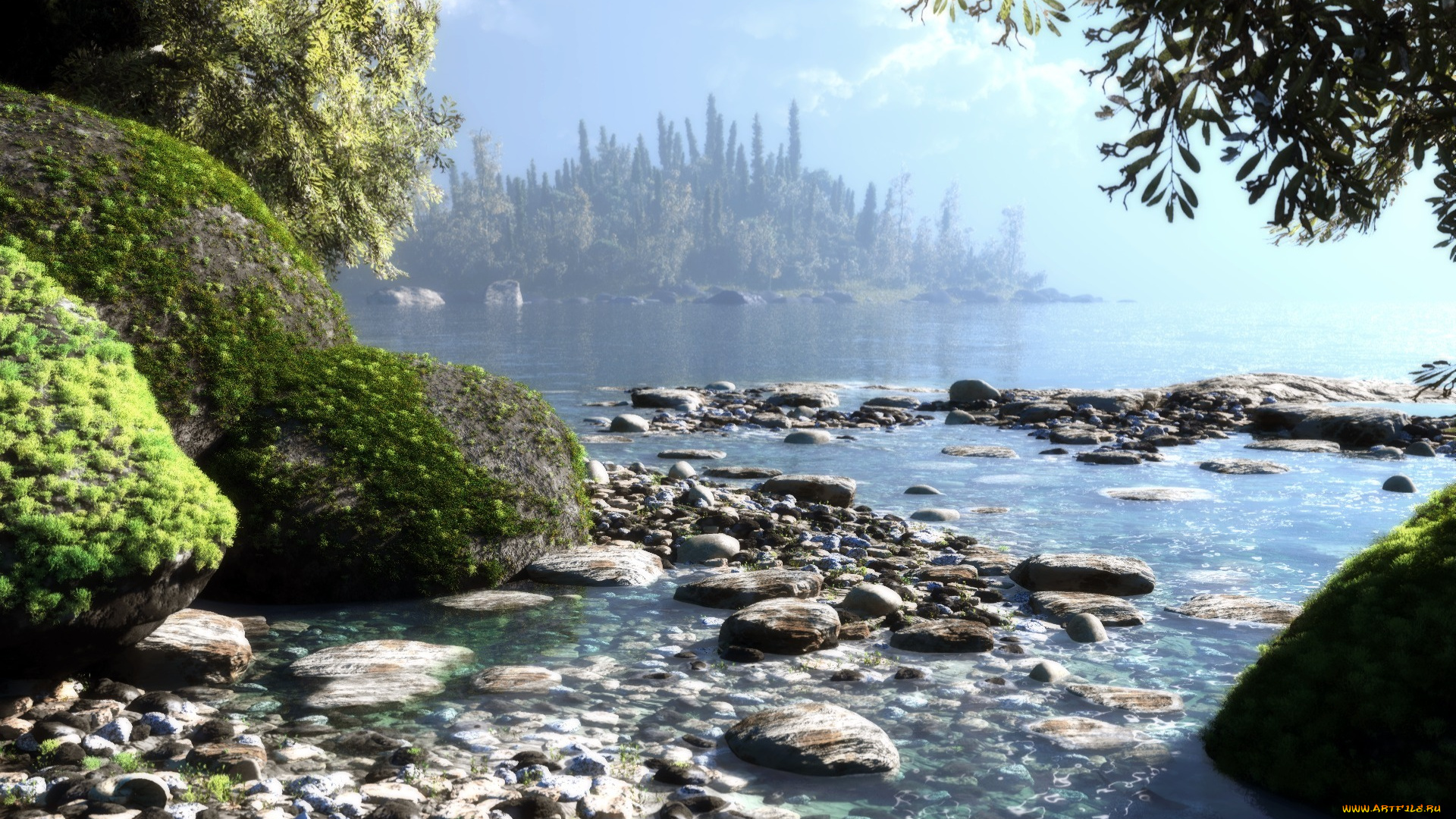 3д, графика, nature, landscape, природа, море, пейзаж, камни