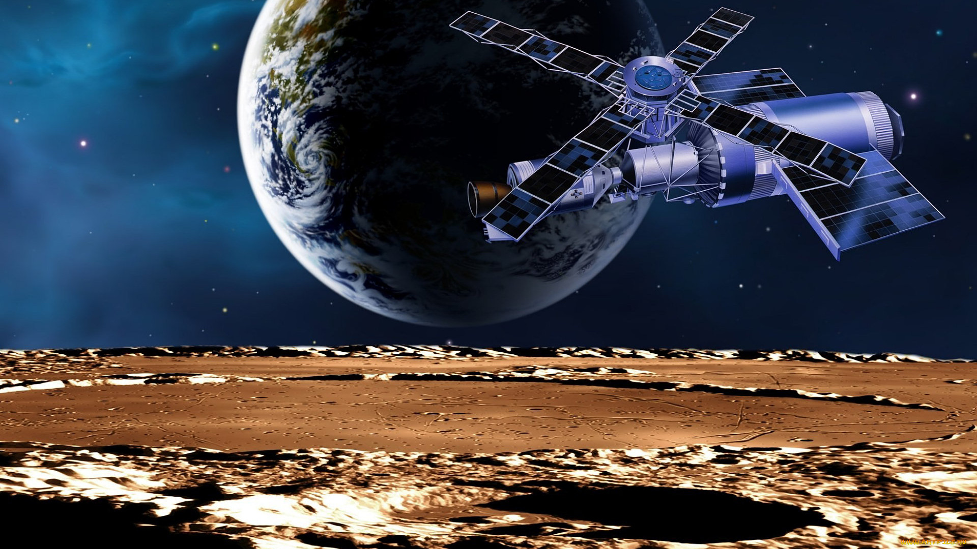 space, exploration, космос, арт, земля, луна, станция