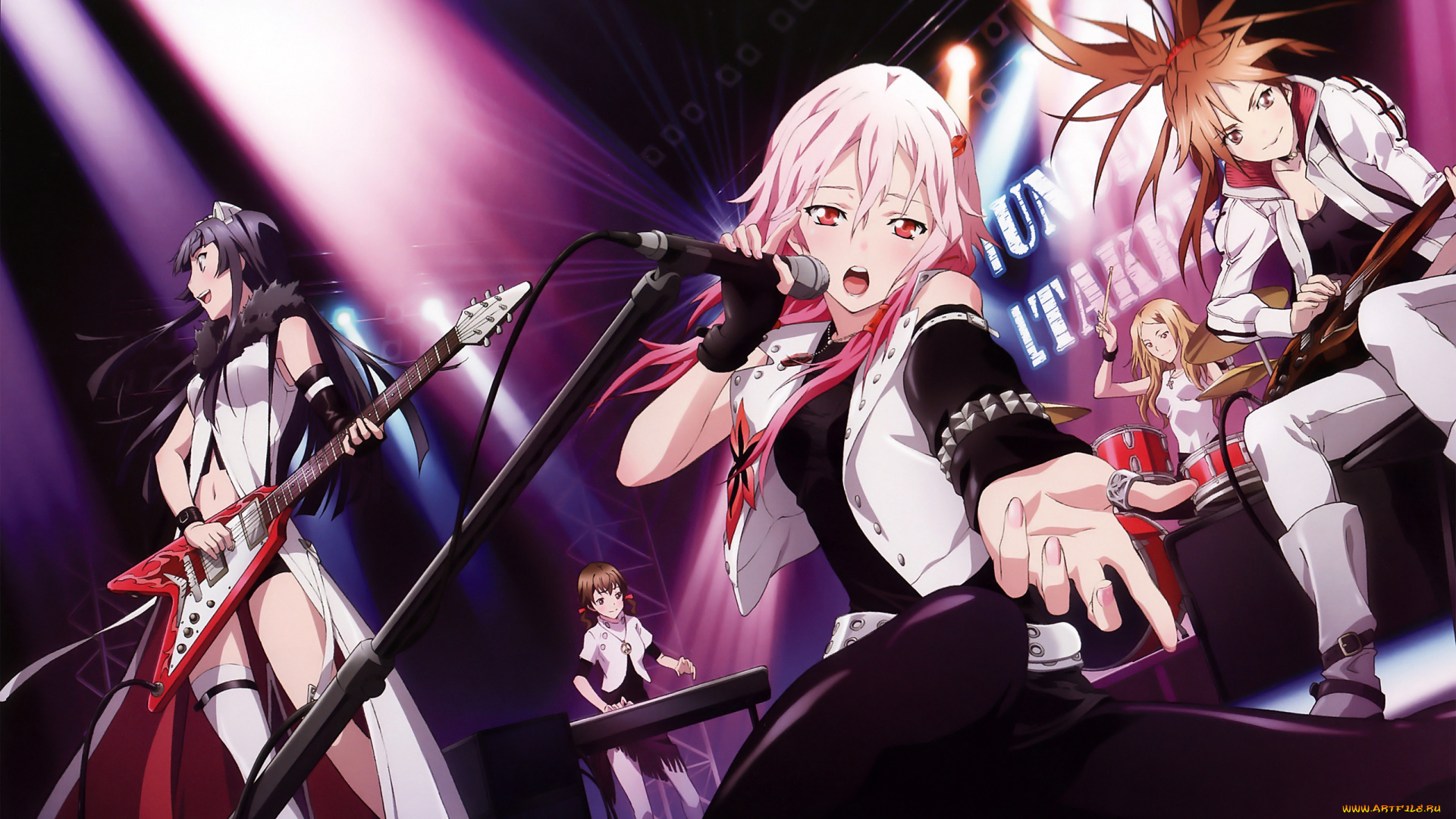 аниме, guilty, crown, гитара, группа, певица, сцена, микрофон