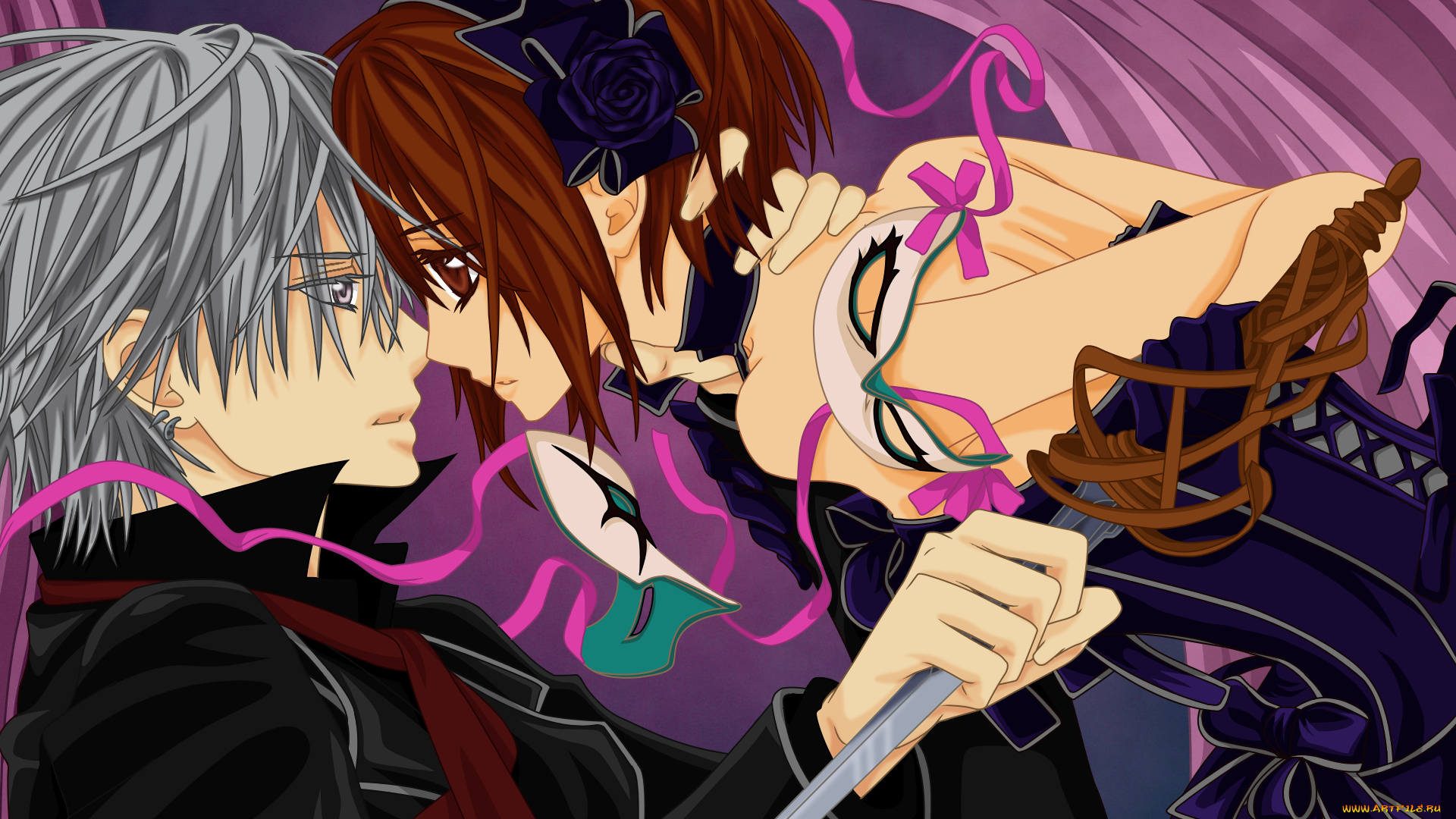 аниме, vampire, knight, вампир, меч, девушка, маски, парень