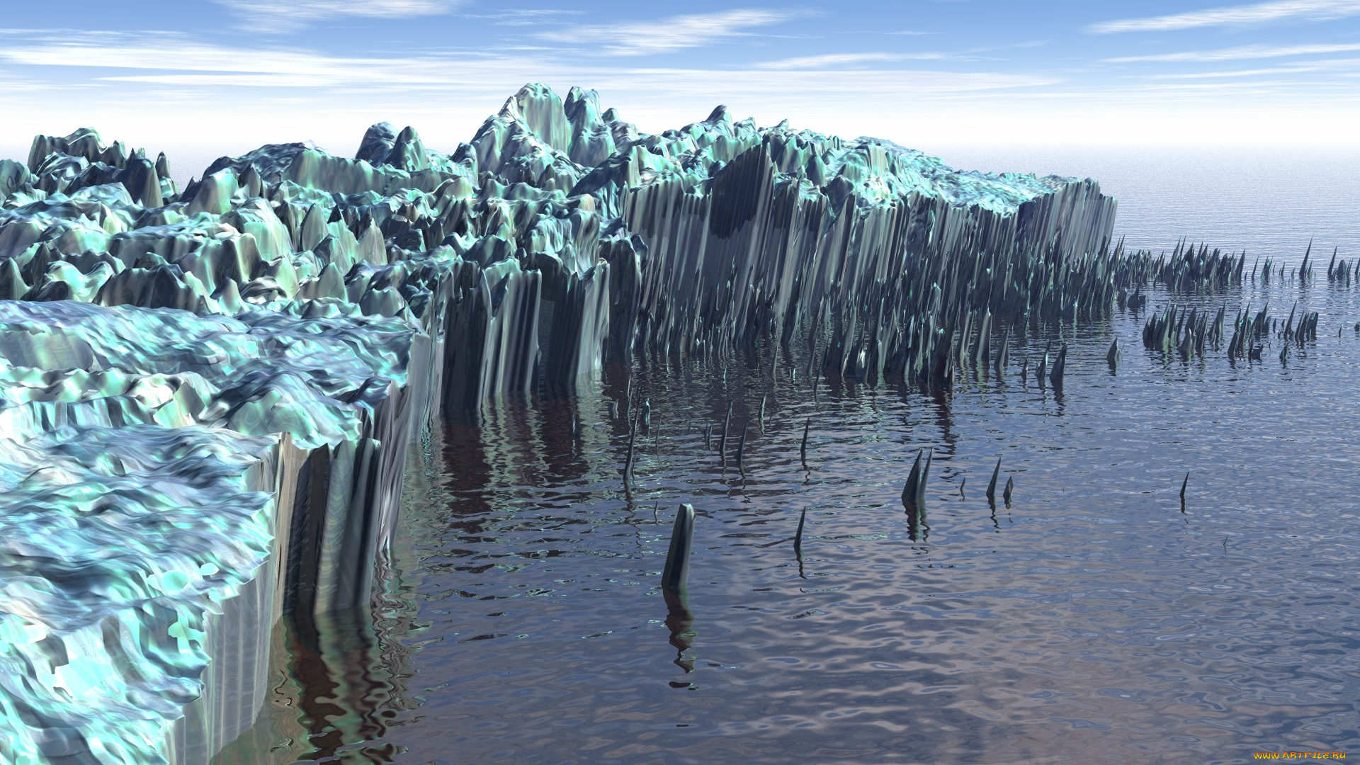 3д, графика, природа, , nature, ледник, вода