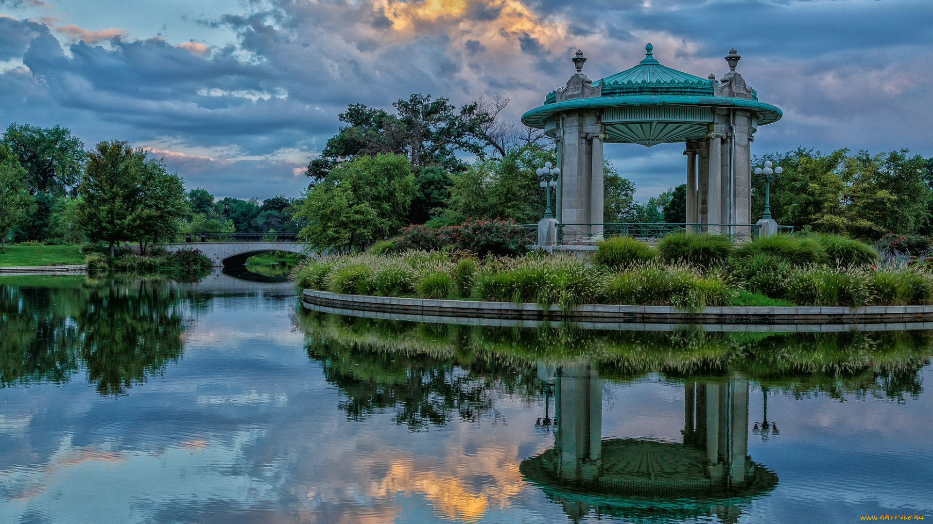 природа, парк, мост, беседка, река