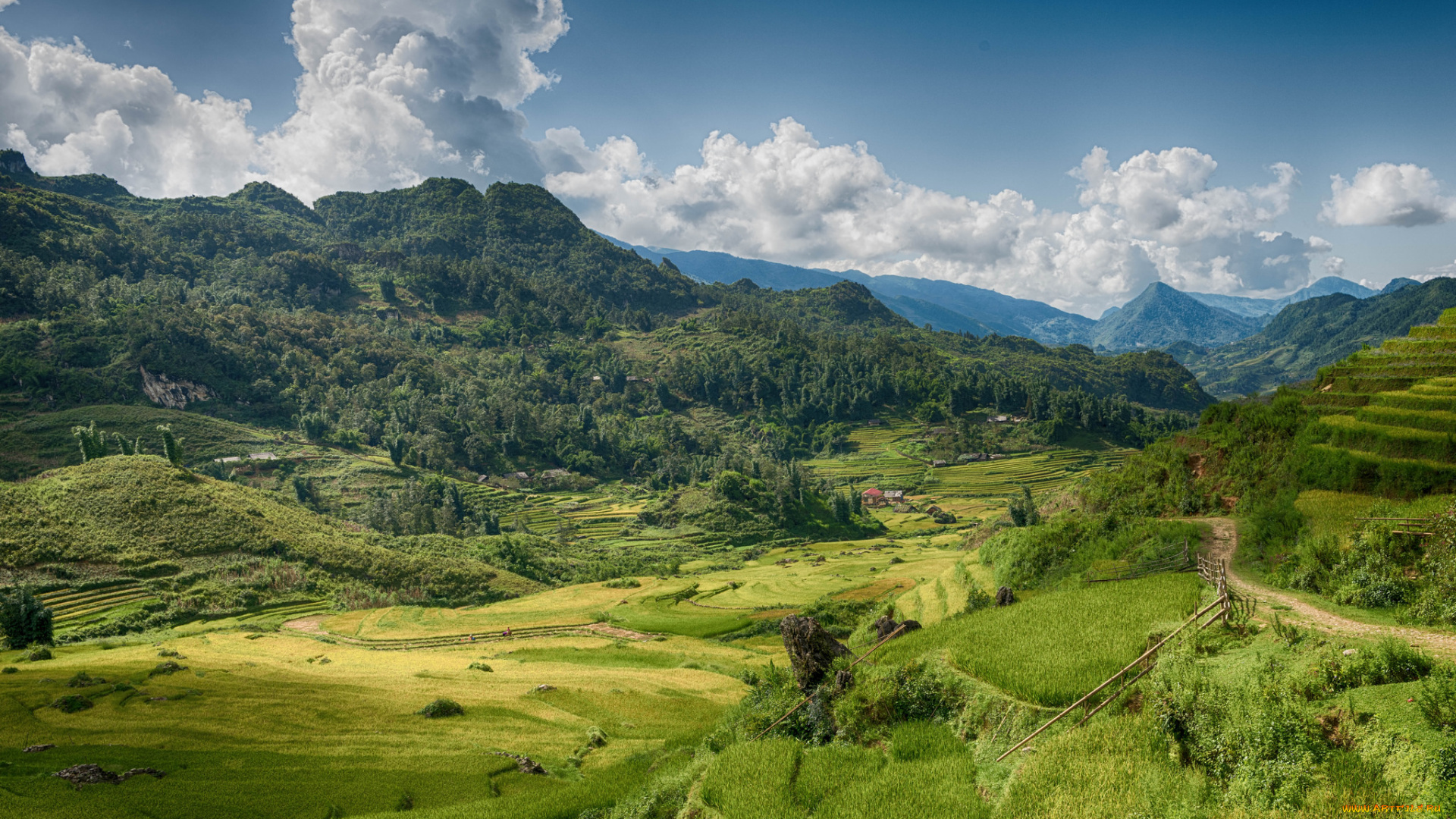 природа, пейзажи, горы, облака, долина