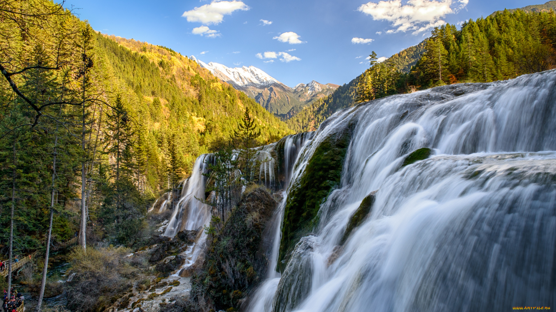 природа, водопады, водопад, река, лес