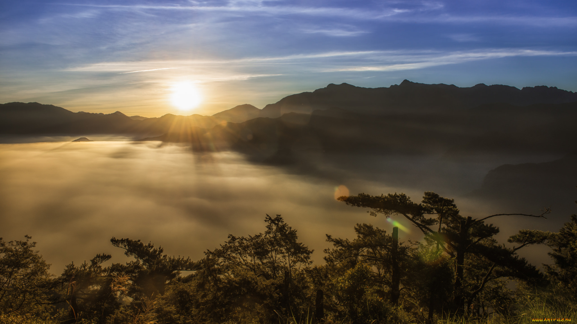 природа, восходы, закаты, горы, туман, лес, солнце
