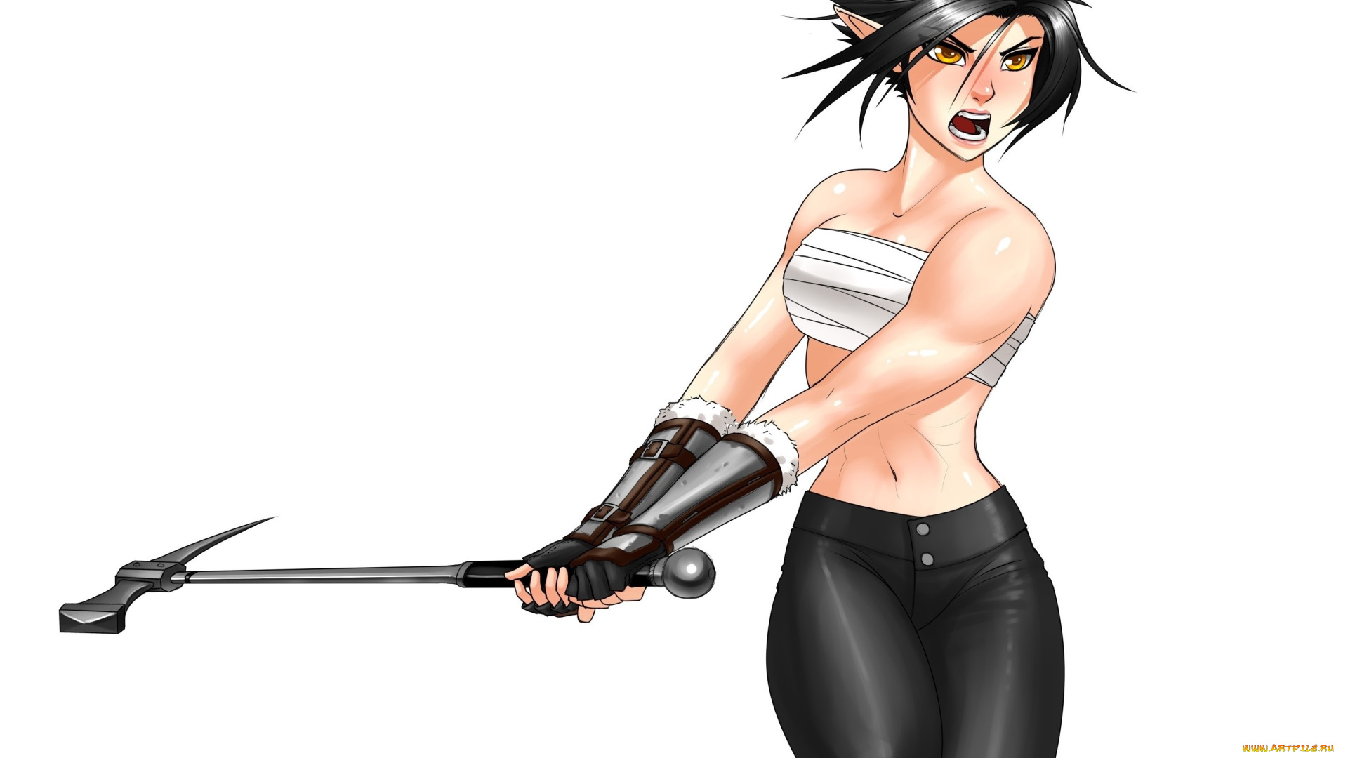 рисованные, люди, фон, оружие, взгляд, эльфийка