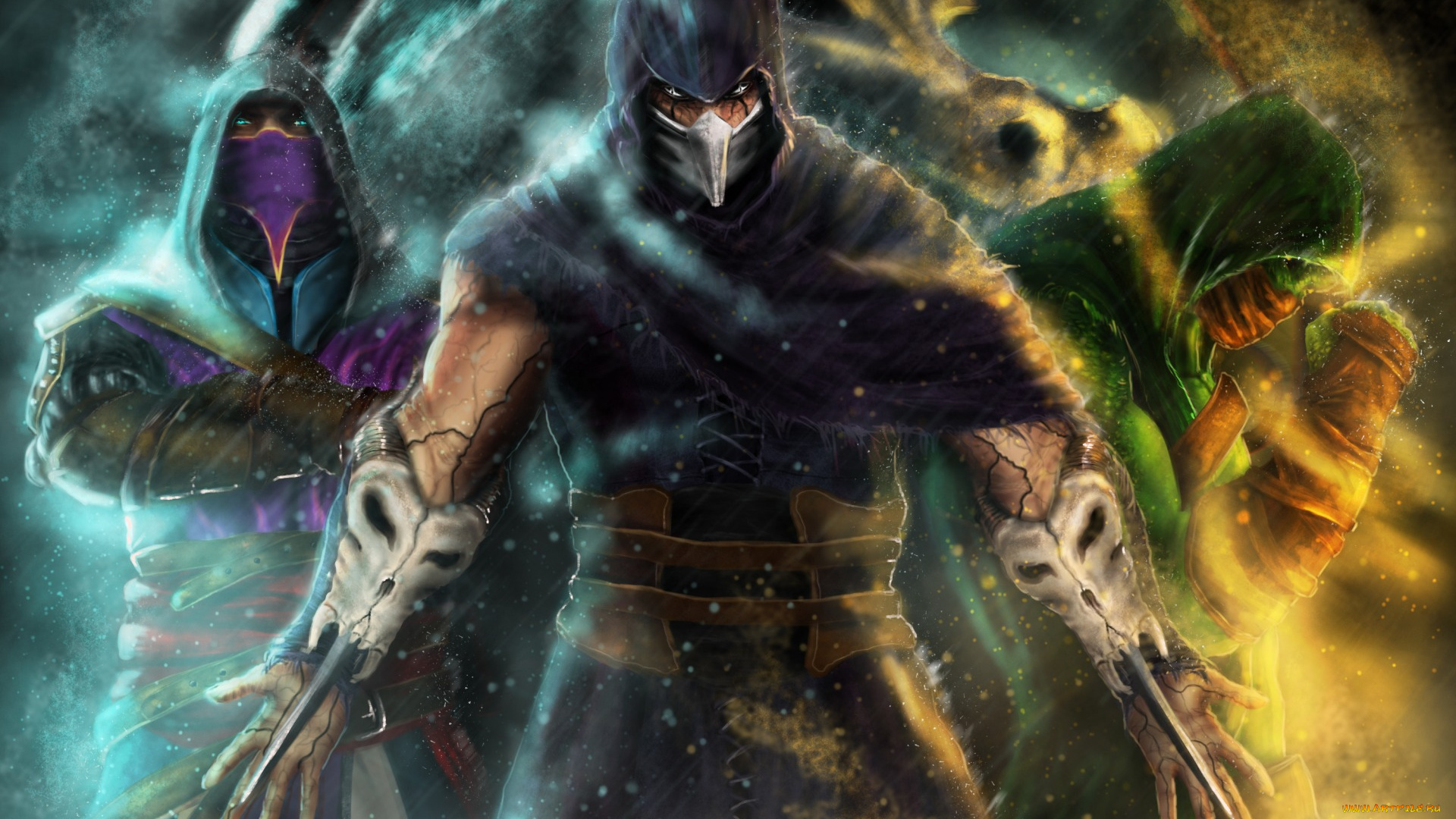 видео, игры, mortal, kombat, rain, kombat, smoke, assassins, reptile, mortal