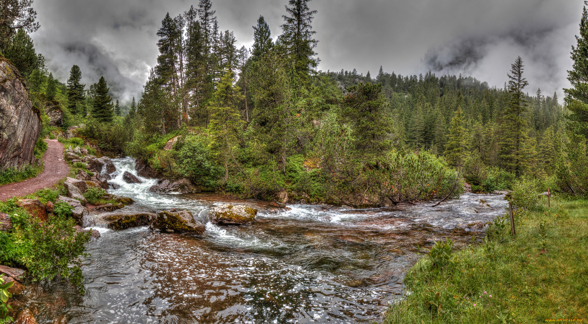 природа, реки, озера, лес, тучи, река