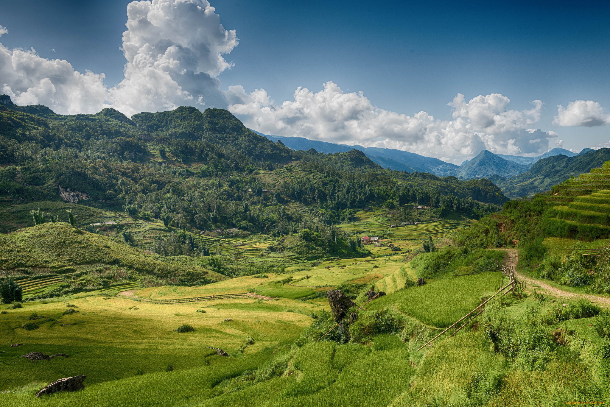 природа, пейзажи, горы, облака, долина