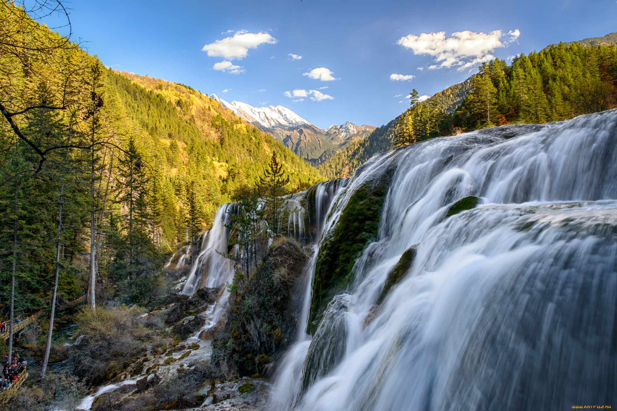природа, водопады, водопад, река, лес