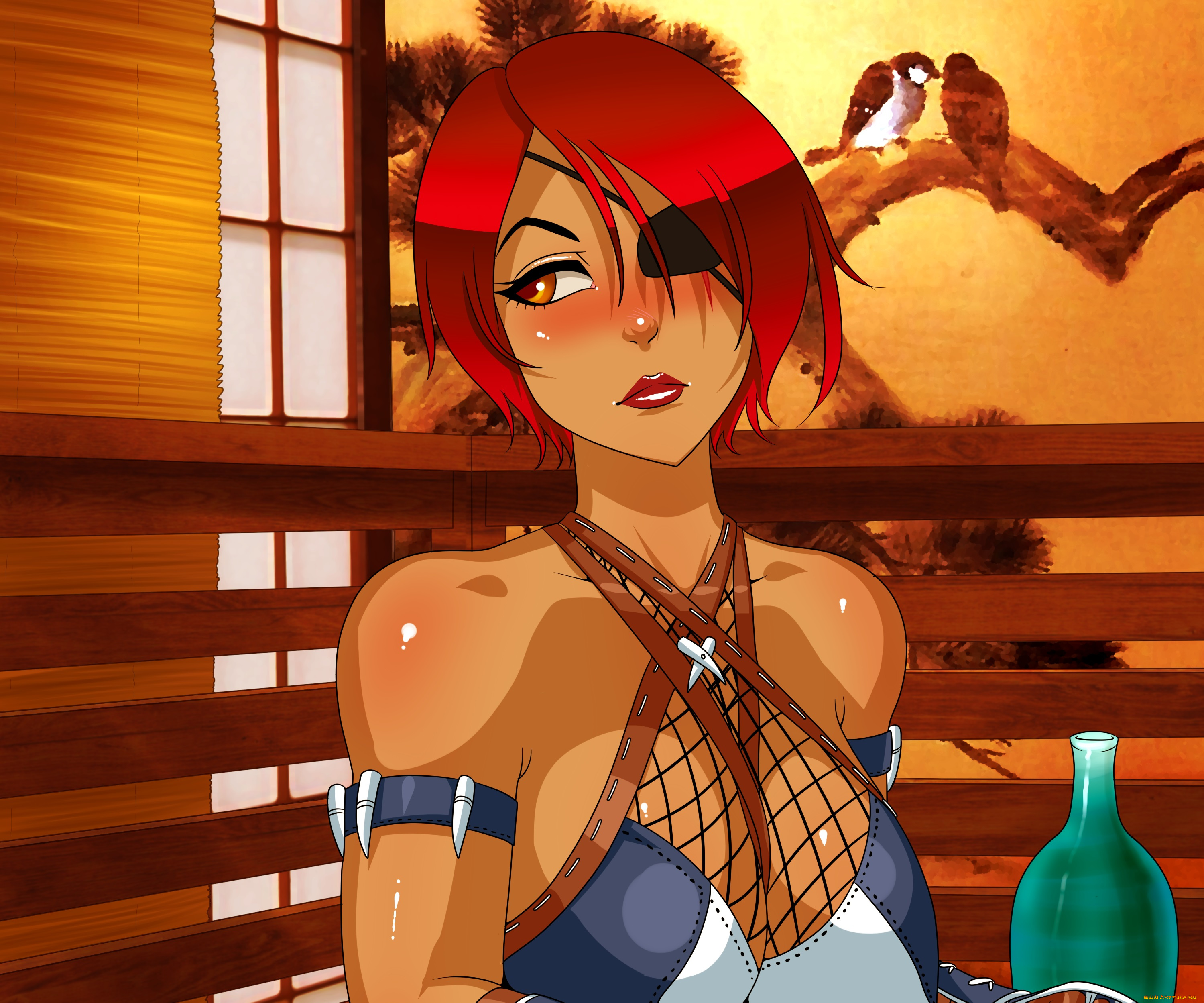 рисованные, люди, рыжая, фон, взгляд, девушка